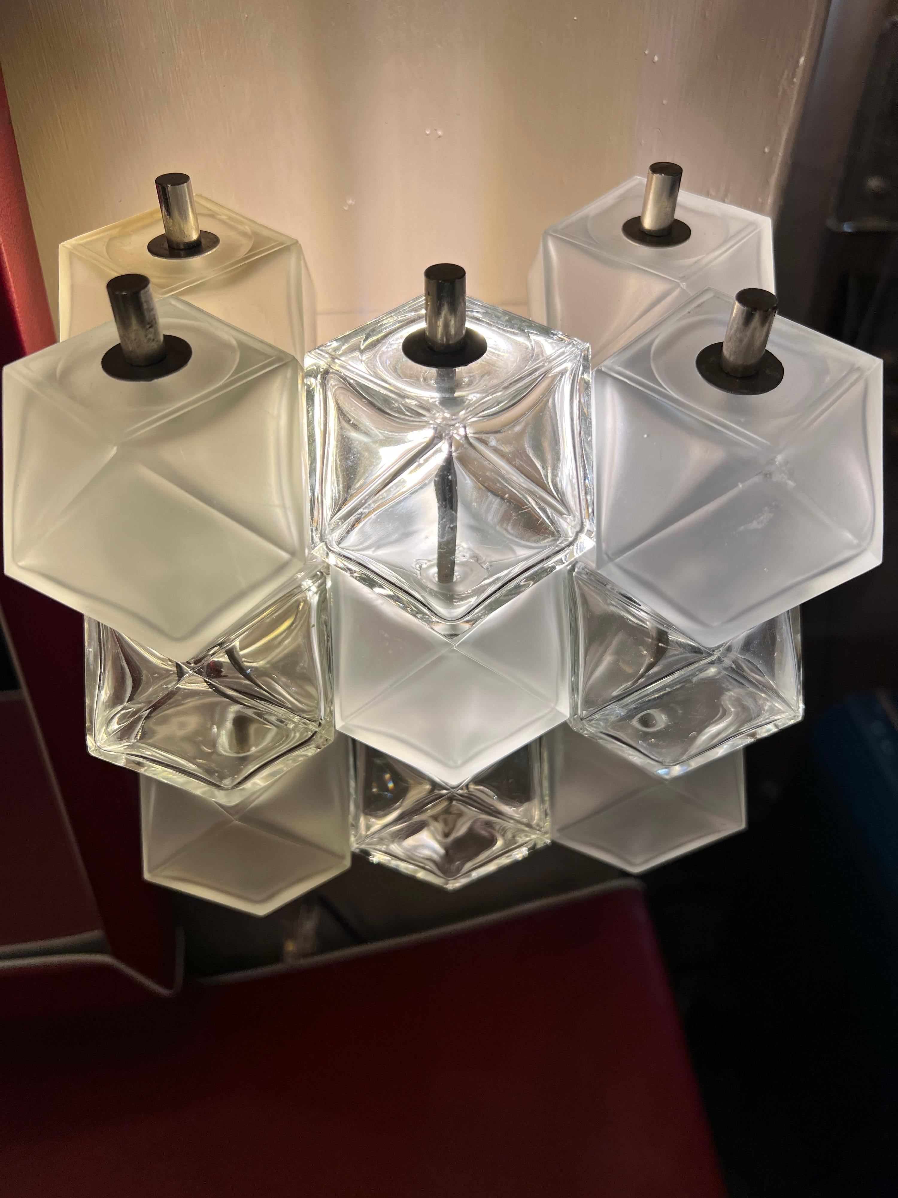 Set of three Polyhedral Murano Glass Cubes Wall Sconces by Toso, 1950s 4