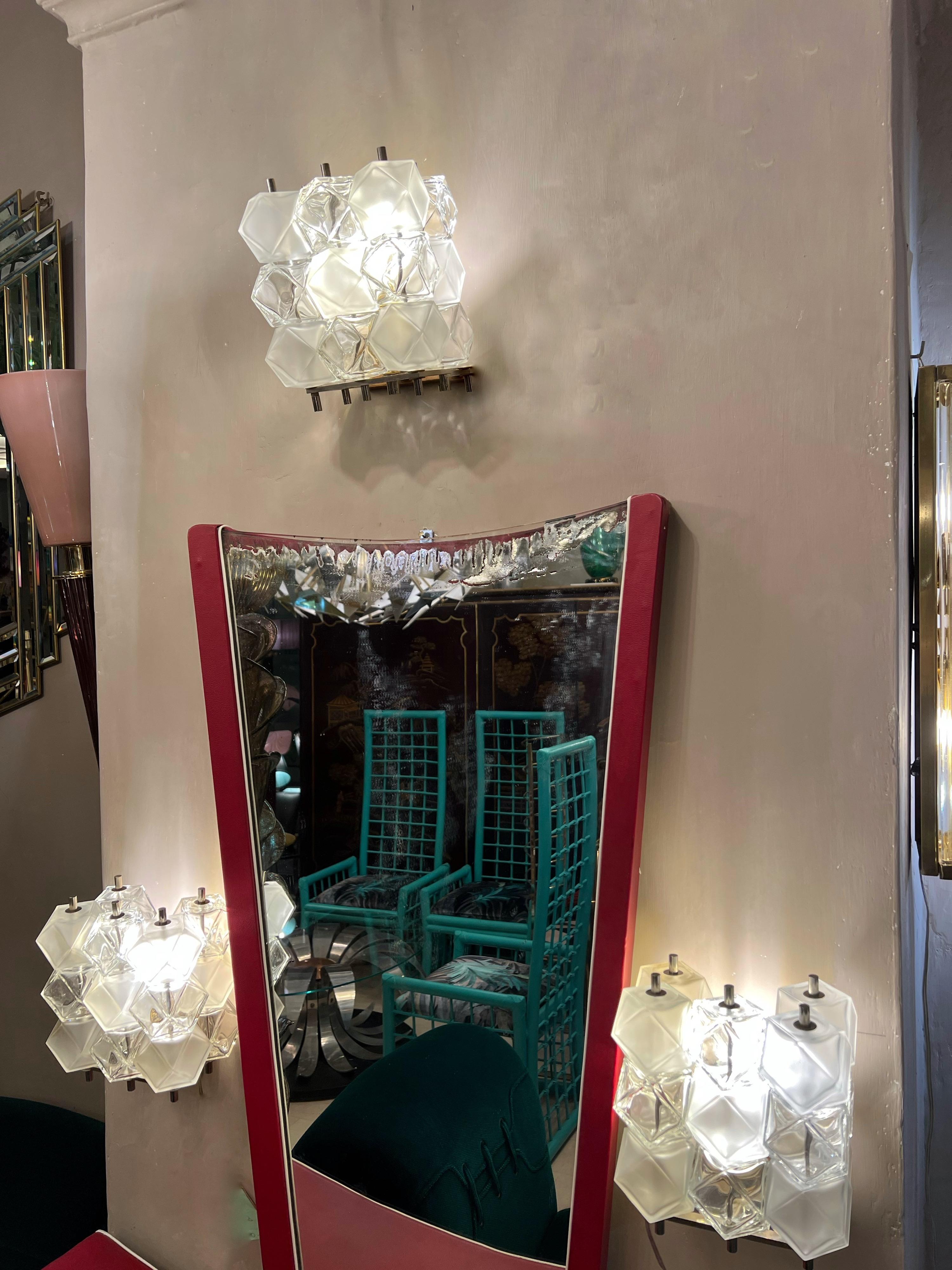 Set of three Polyhedral Murano Glass Cubes Wall Sconces by Toso, 1950s 5