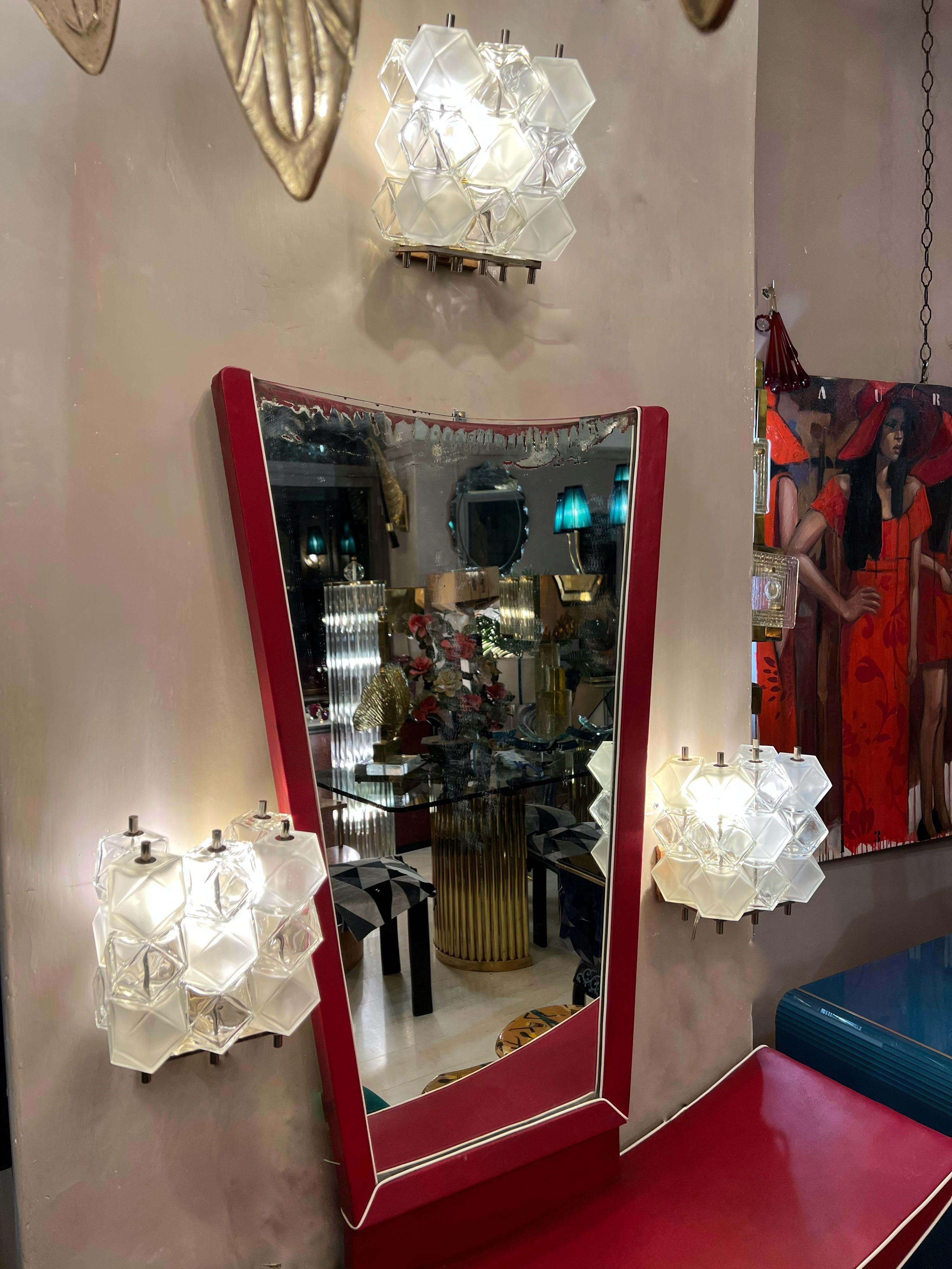 Set of three Polyhedral Murano Glass Cubes Wall Sconces by Toso, 1950s 6
