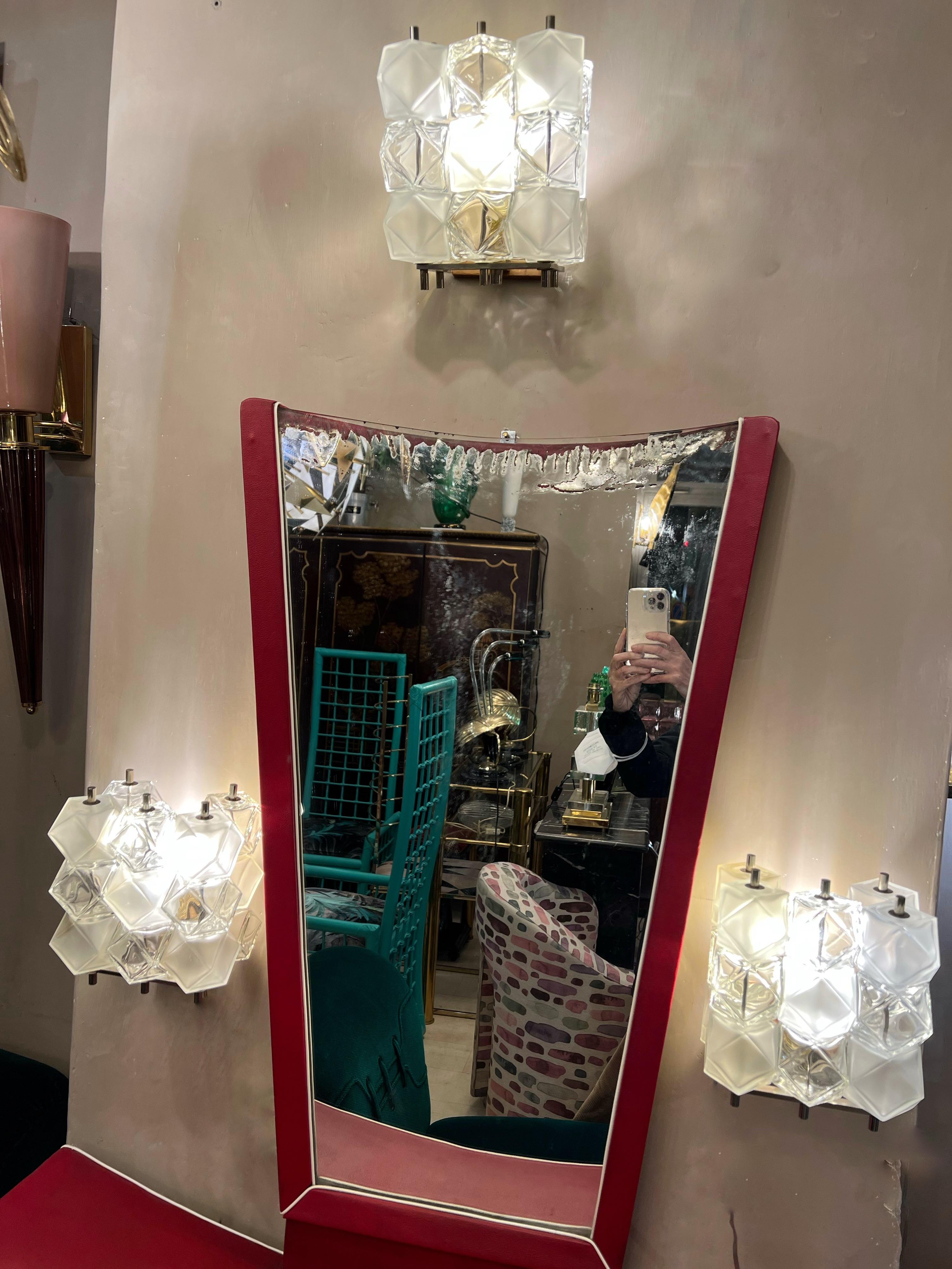Set of three Polyhedral Murano Glass Cubes Wall Sconces by Toso, 1950s 7