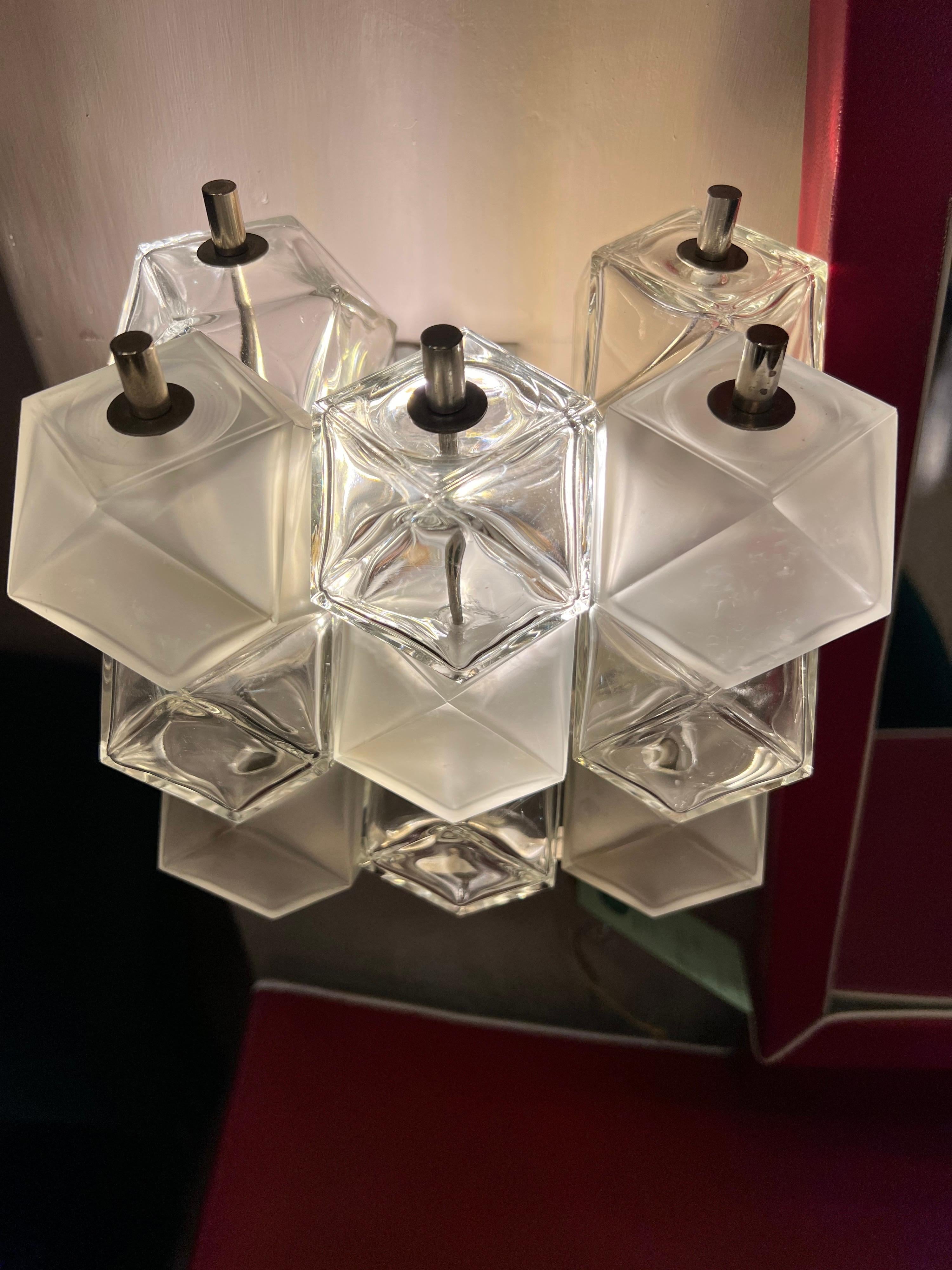 Set of three Polyhedral Murano Glass Cubes Wall Sconces by Toso, 1950s 2