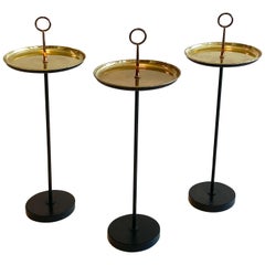 Set of Three Ponti Style Italian Drink Tables in Brass and Iron Midcentury