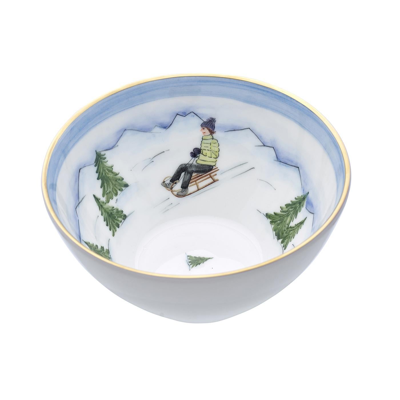 Country Set of Three Porcelain Bowls Winter Decor Sofina Boutique Kitzbuehel For Sale