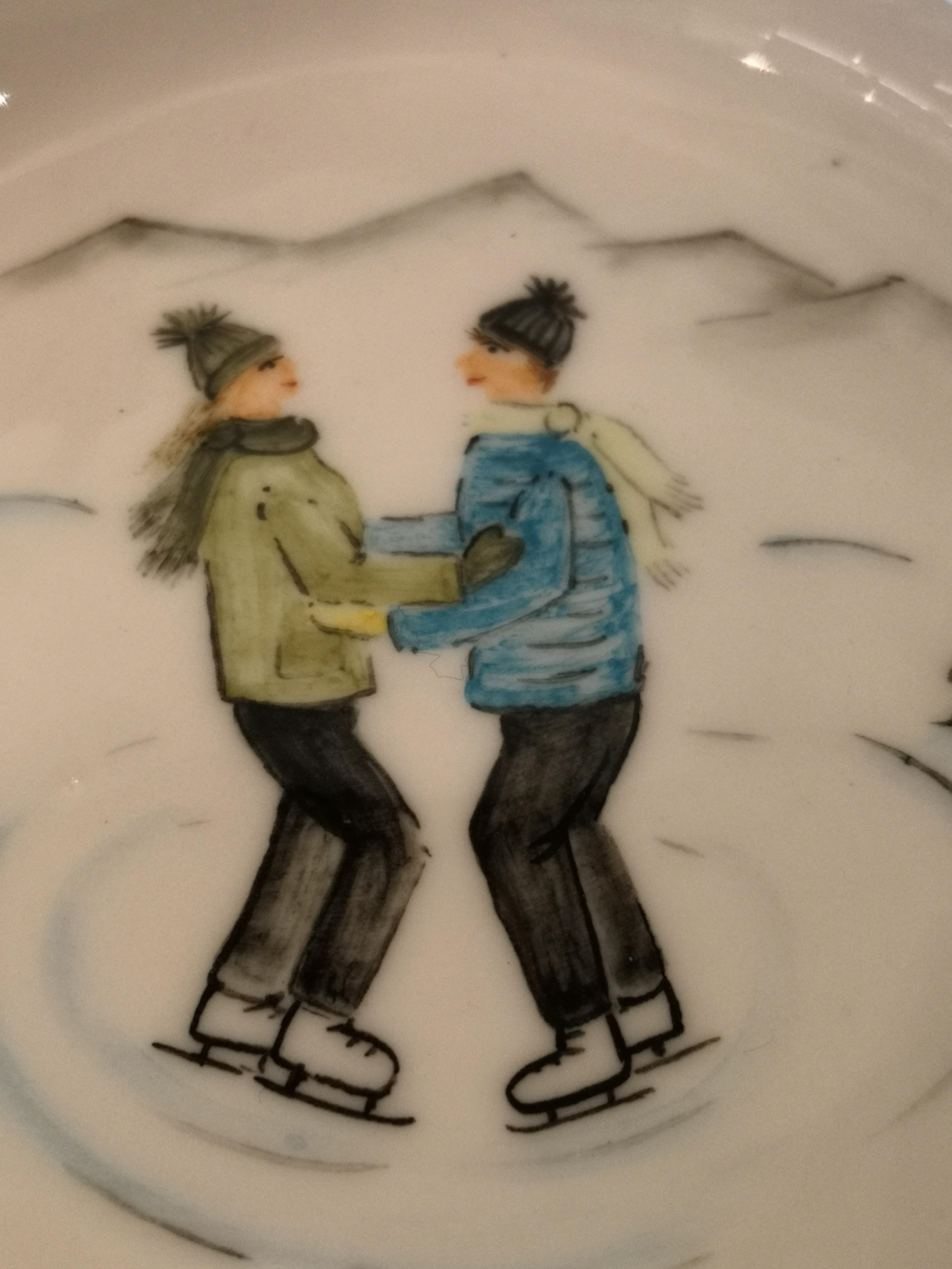 Peint à la main Ensemble de trois bols en porcelaine décoratif d'hiver Sofina Boutique Kitzbuehel en vente