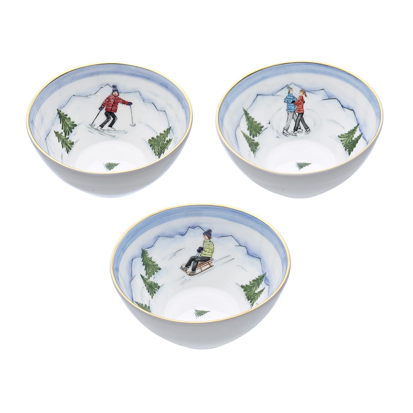 Ensemble de trois bols en porcelaine décoratif d'hiver Sofina Boutique Kitzbuehel en vente