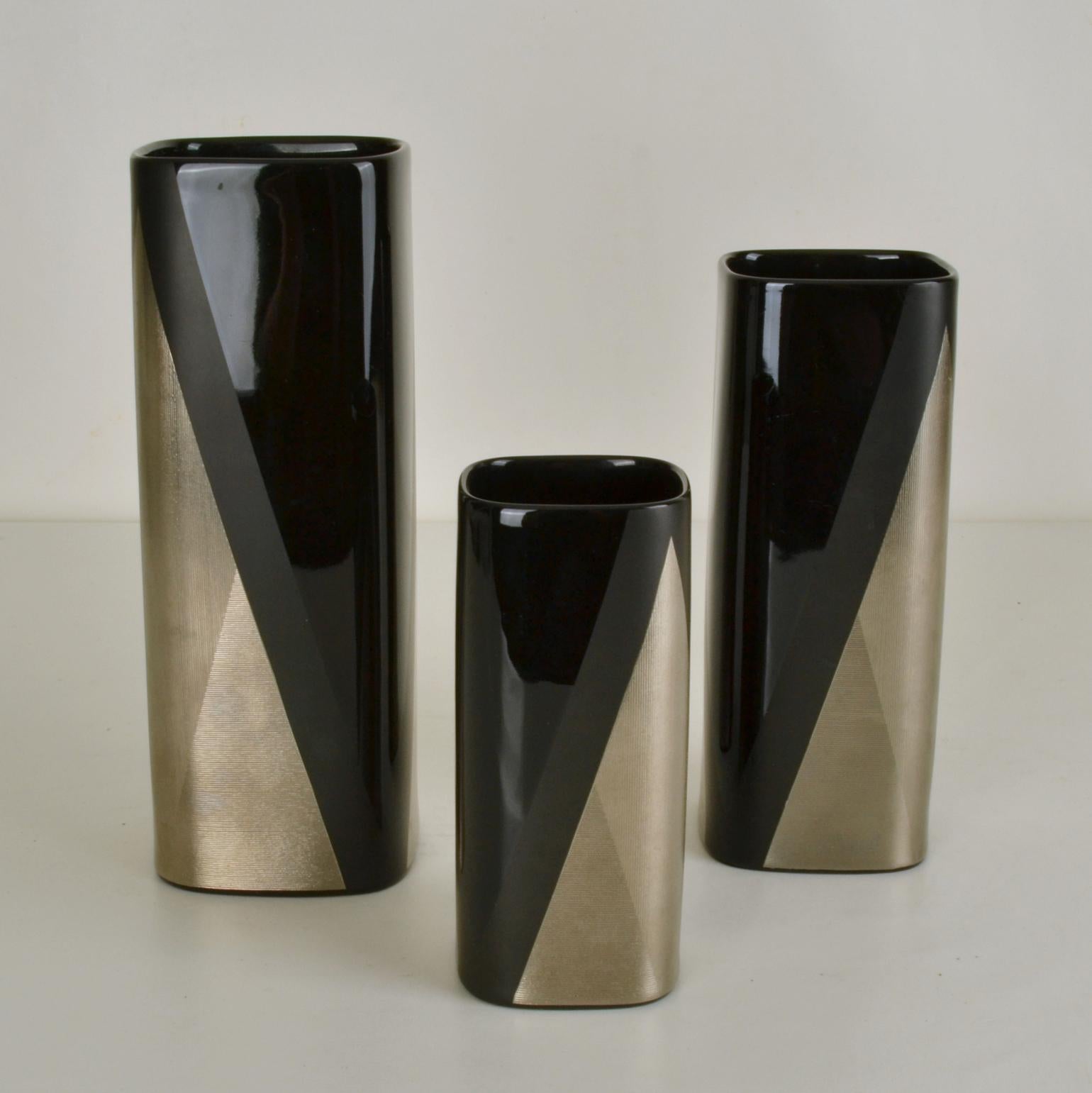 Set of Three Porcelain Noire Studioline Vases Rosenthal by Dresler For Sale 5