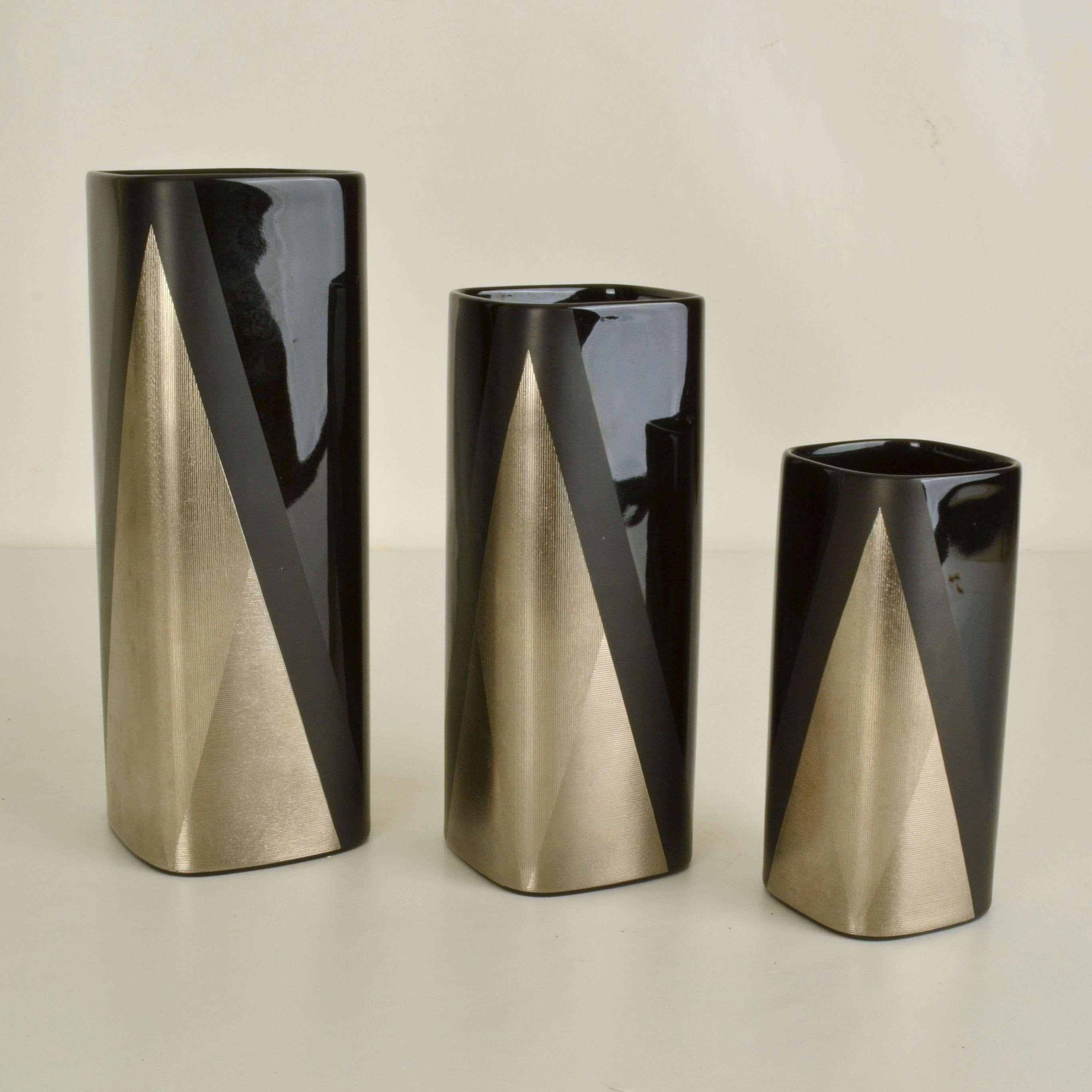 Set of Three Porcelain Noire Studioline Vases Rosenthal by Dresler For Sale 1