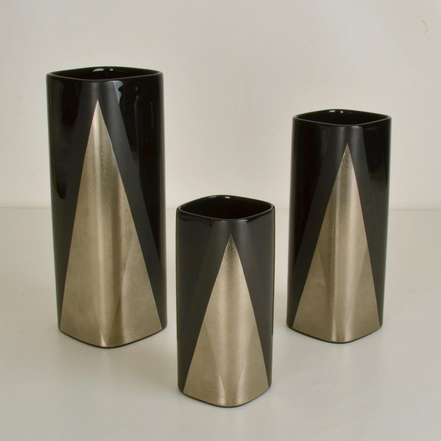 Set of Three Porcelain Noire Studioline Vases Rosenthal by Dresler For Sale 2