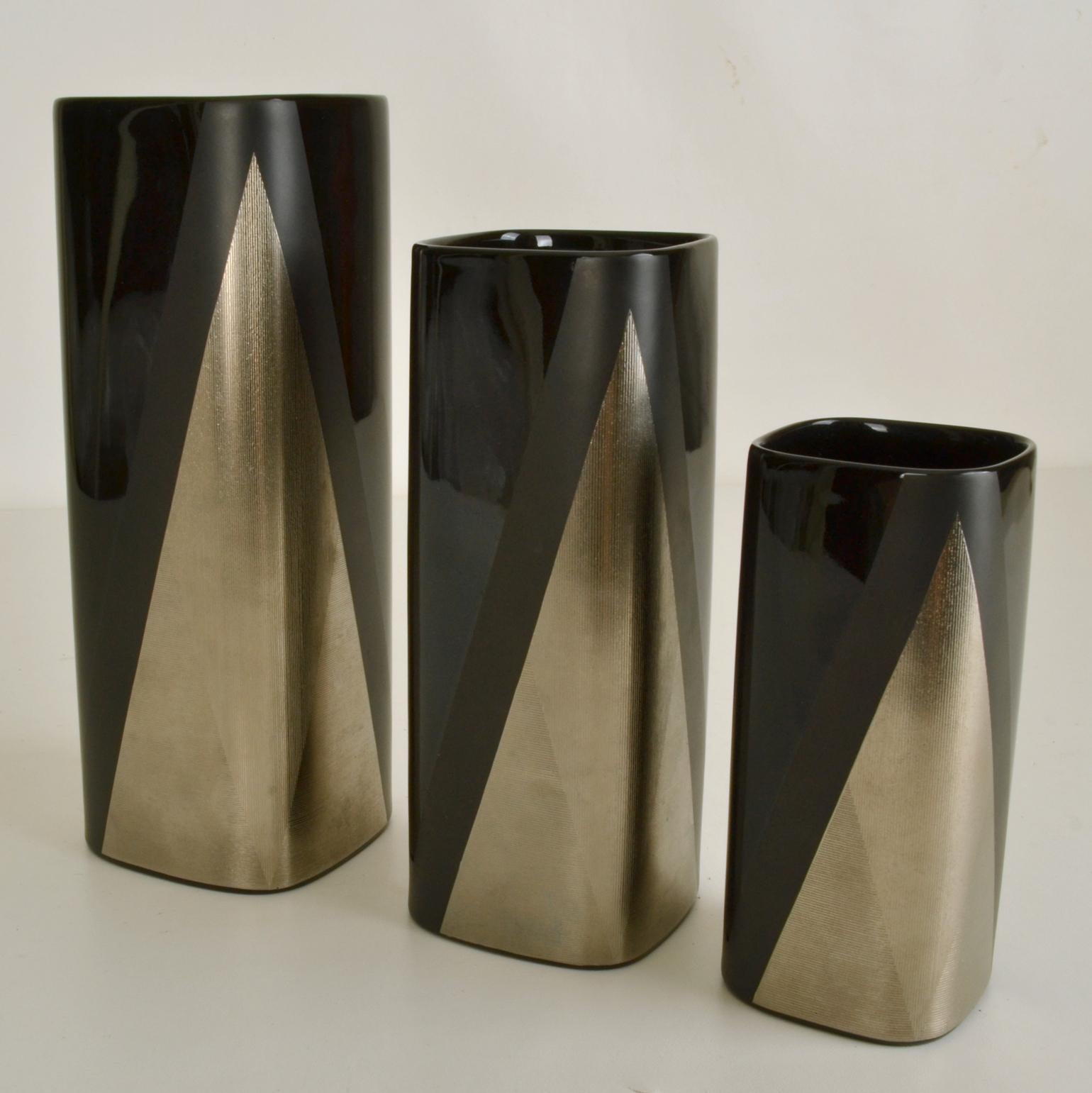Set of Three Porcelain Noire Studioline Vases Rosenthal by Dresler For Sale 3