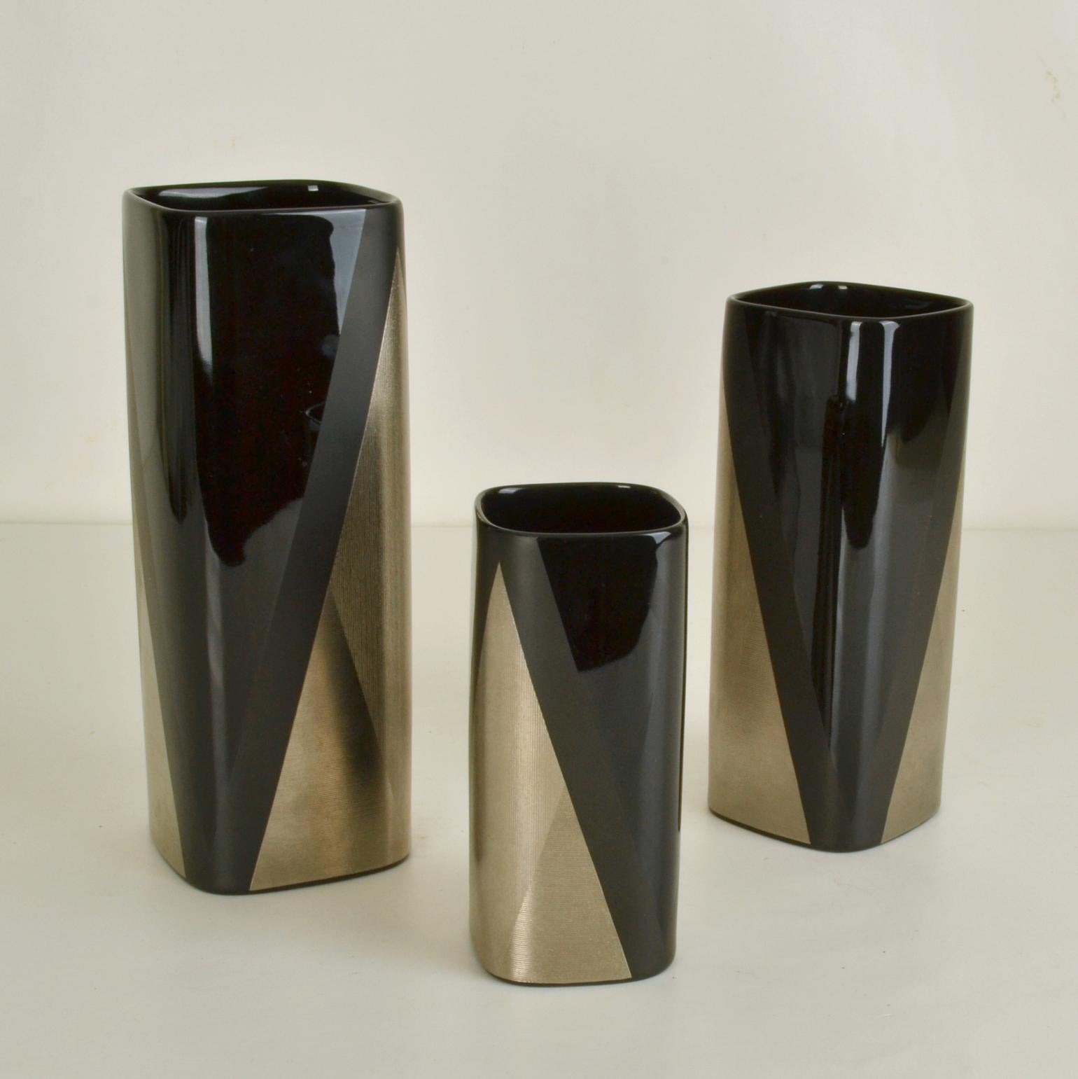 Set of Three Porcelain Noire Studioline Vases Rosenthal by Dresler For Sale 4