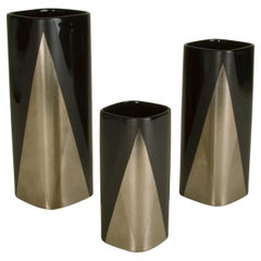Set of Three Porcelain Noire Studioline Vases Rosenthal by Dresler