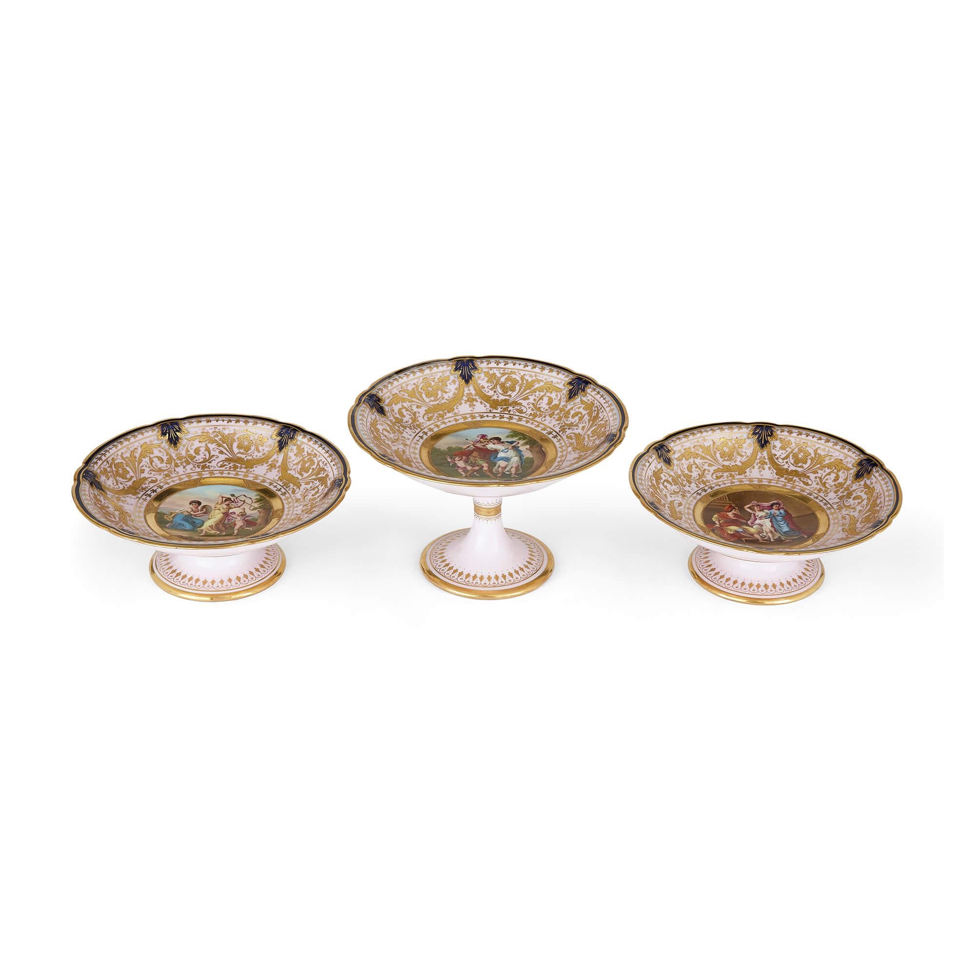 Neoclassical Set of Three Porcelain Tazze by Royal Vienna For Sale