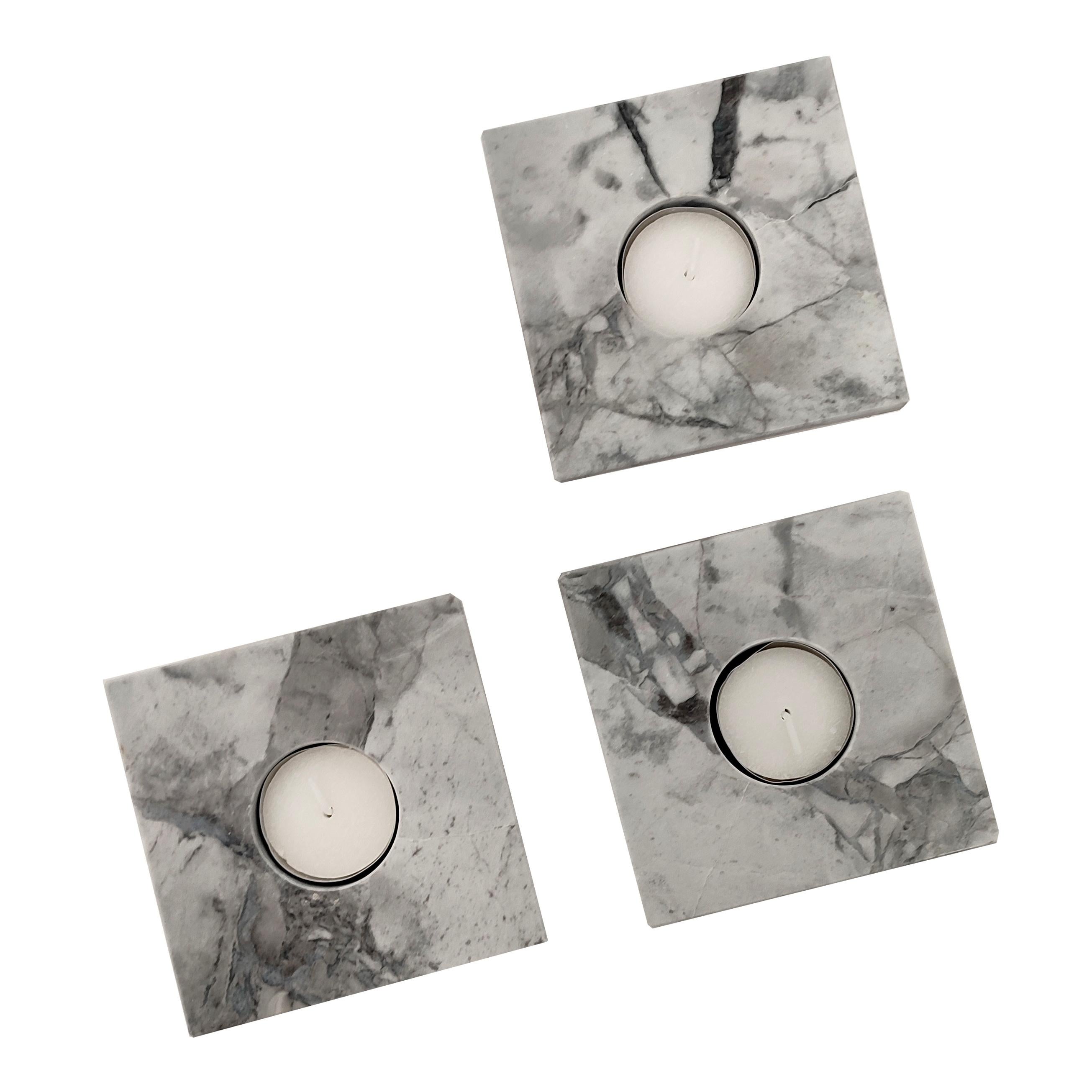 Set of 3 Portobello Marble Candle Holders Modern Design Mother’s Day Gift Spain In New Condition For Sale In VALVERDE DEL MAJANO, CL