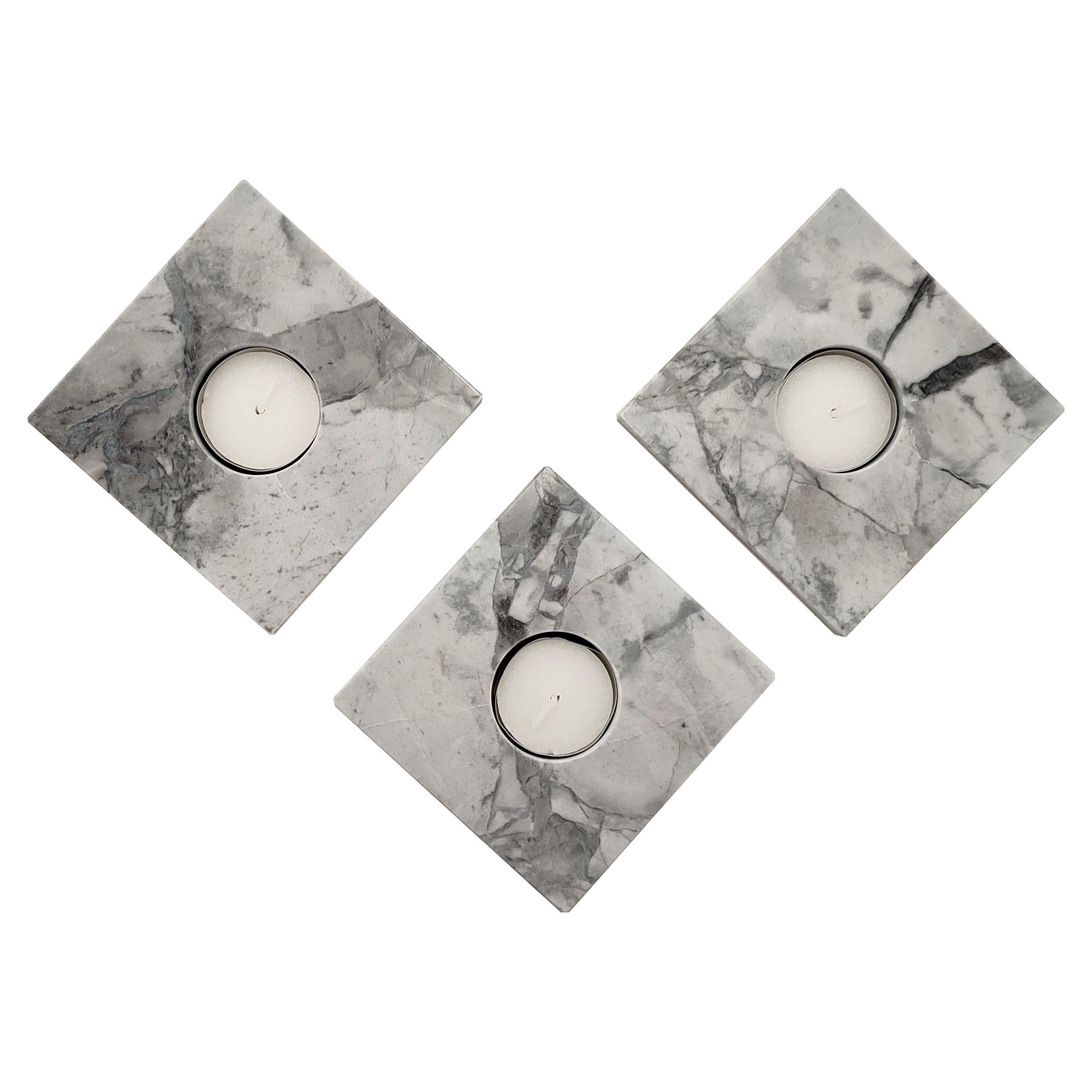 Set of 3 Portobello Marble Candle Holders Modern Design Mother’s Day Gift Spain For Sale