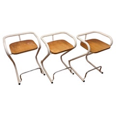 Retro Set of Three Post Modern Bar or Counter Stools Z Form by Les Industries Amisco