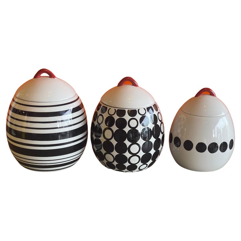 Set of Three Post-Modern Ceramic Storage Cannisters For Sale at 1stDibs