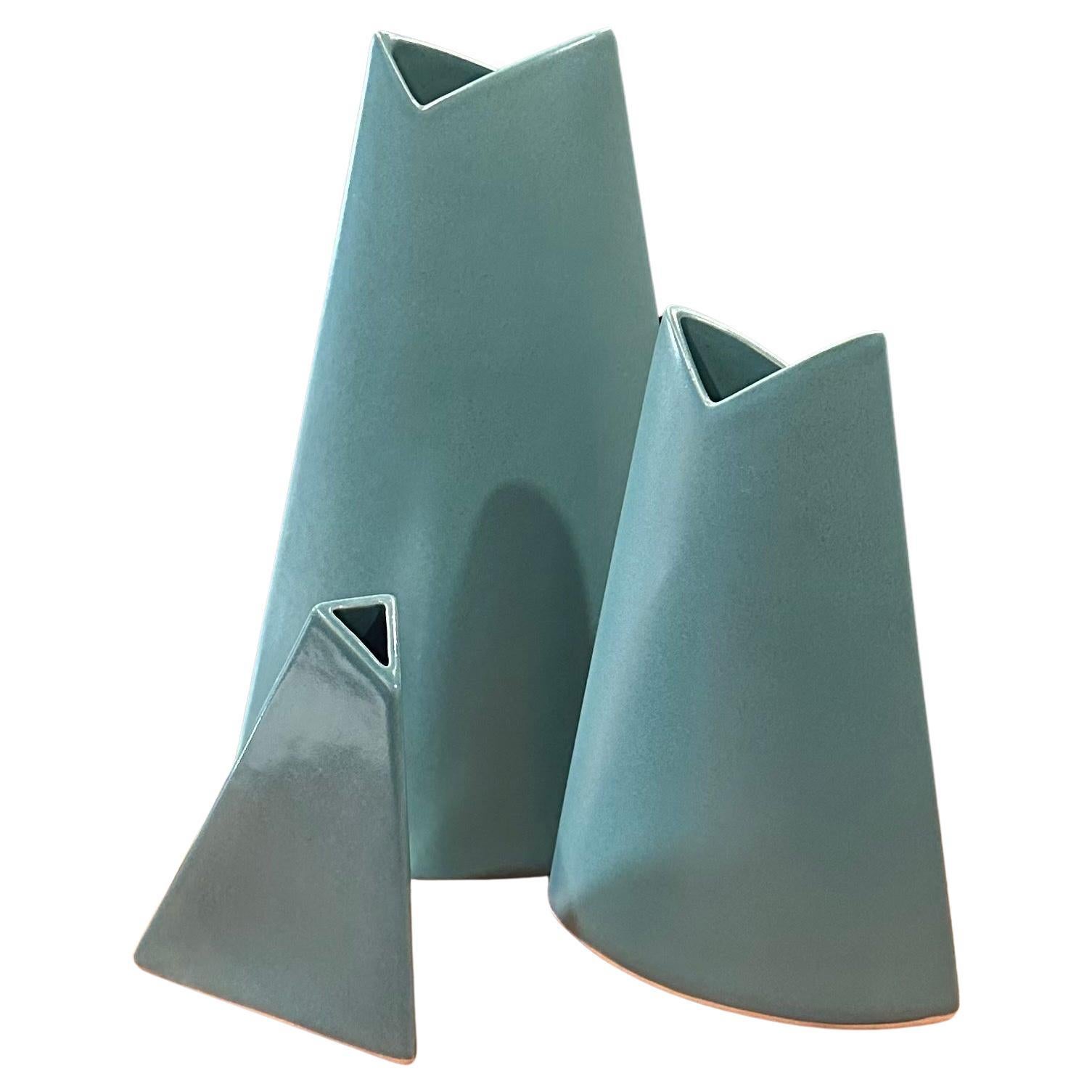 Set of Three Post-Modern Geometric Ceramic Vases by James Johnston For Sale 7