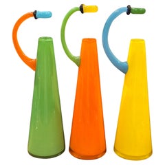 Set of Three Post-Modern Memphis Art Glass Flower Vases by Rony Plesl