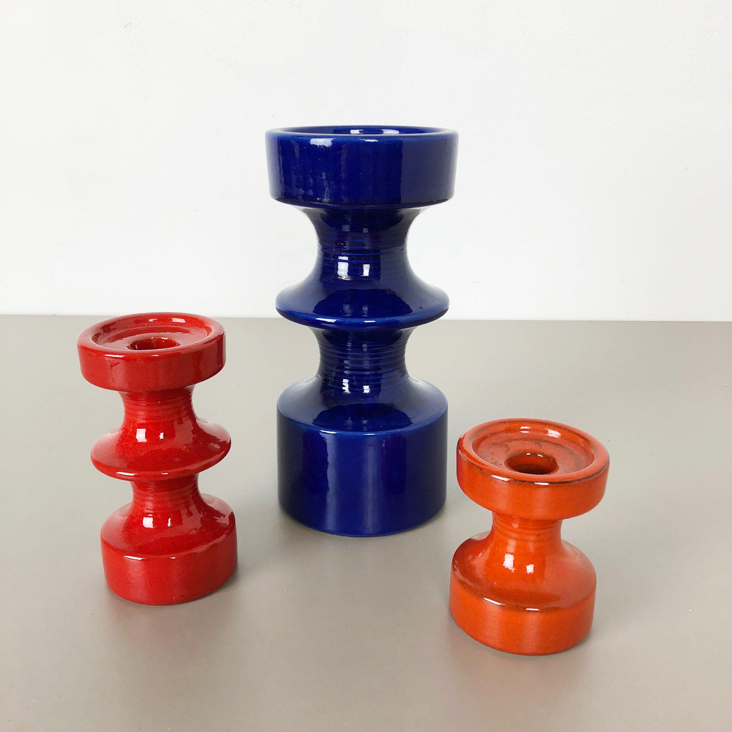 Mid-Century Modern Set of Three Pottery Candleholder by Cari Zalloni for Steuler, Germany, 1970s For Sale