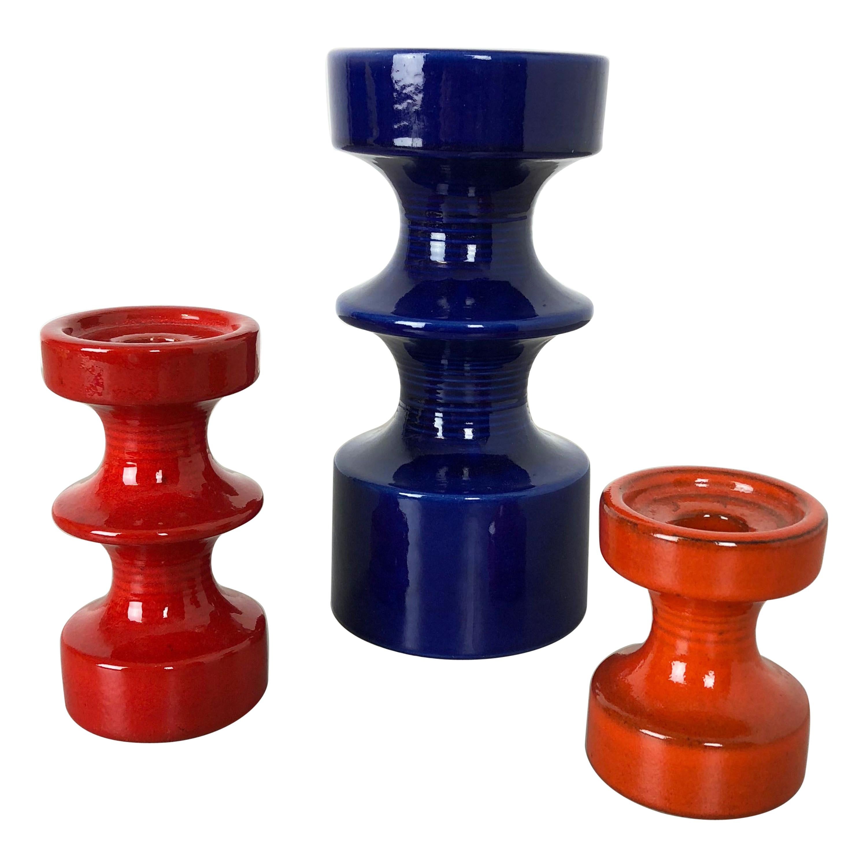 Set of Three Pottery Candleholder by Cari Zalloni for Steuler, Germany, 1970s For Sale