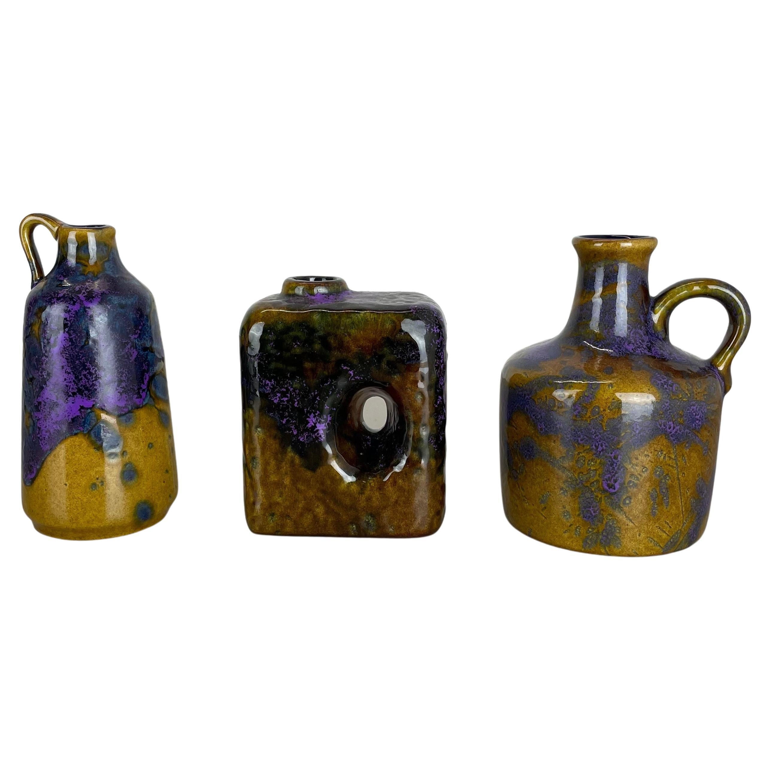 Ensemble de trois vases en poterie lave grasse « Supercolor » fabriqués par Marei, Allemagne, 1970