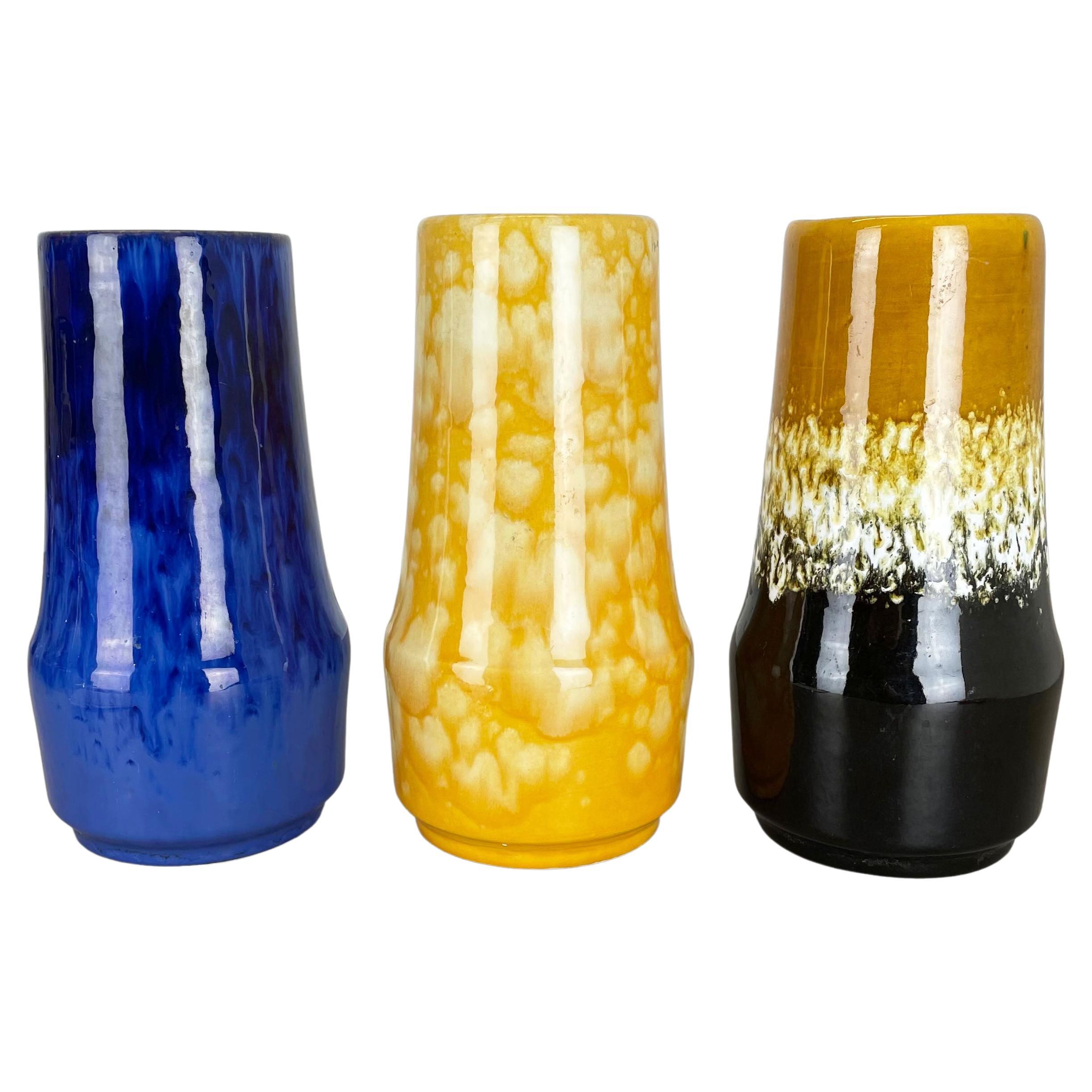 Set von drei „Supercolor“-Vasen aus Keramik „Fast Lava“ von Scheurich, Deutschland 1970er Jahre
