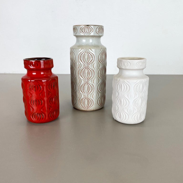 Mid-Century Modern Set of Three Pottery Fat Lava Vases 285 