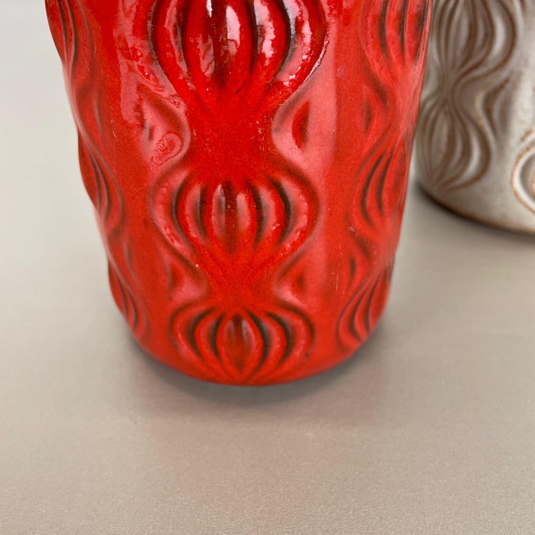 20th Century Set of Three Pottery Fat Lava Vases 285 