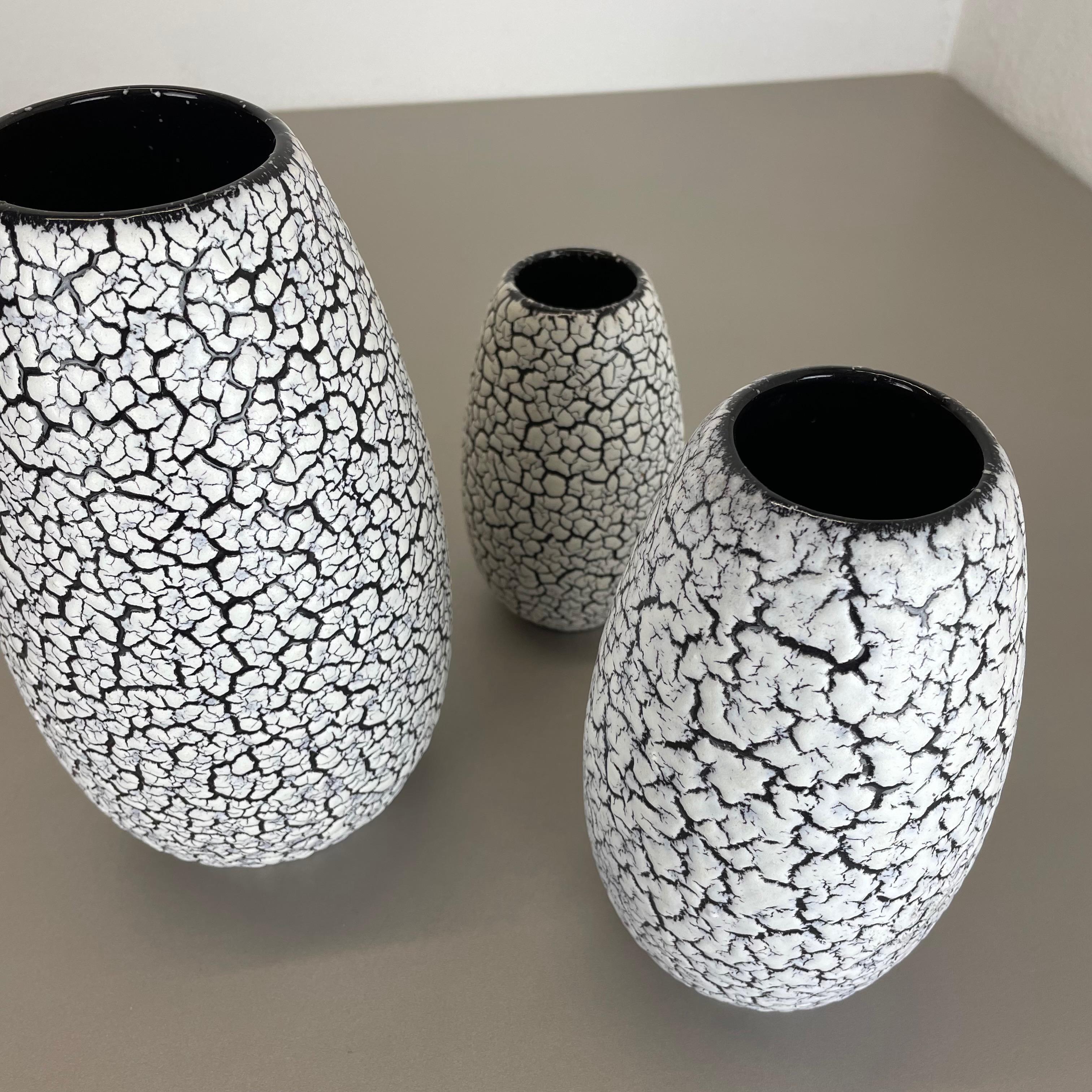 Ensemble de trois vases en poterie de lave grasse Craquele de Jasba, Allemagne, 1970 en vente 10