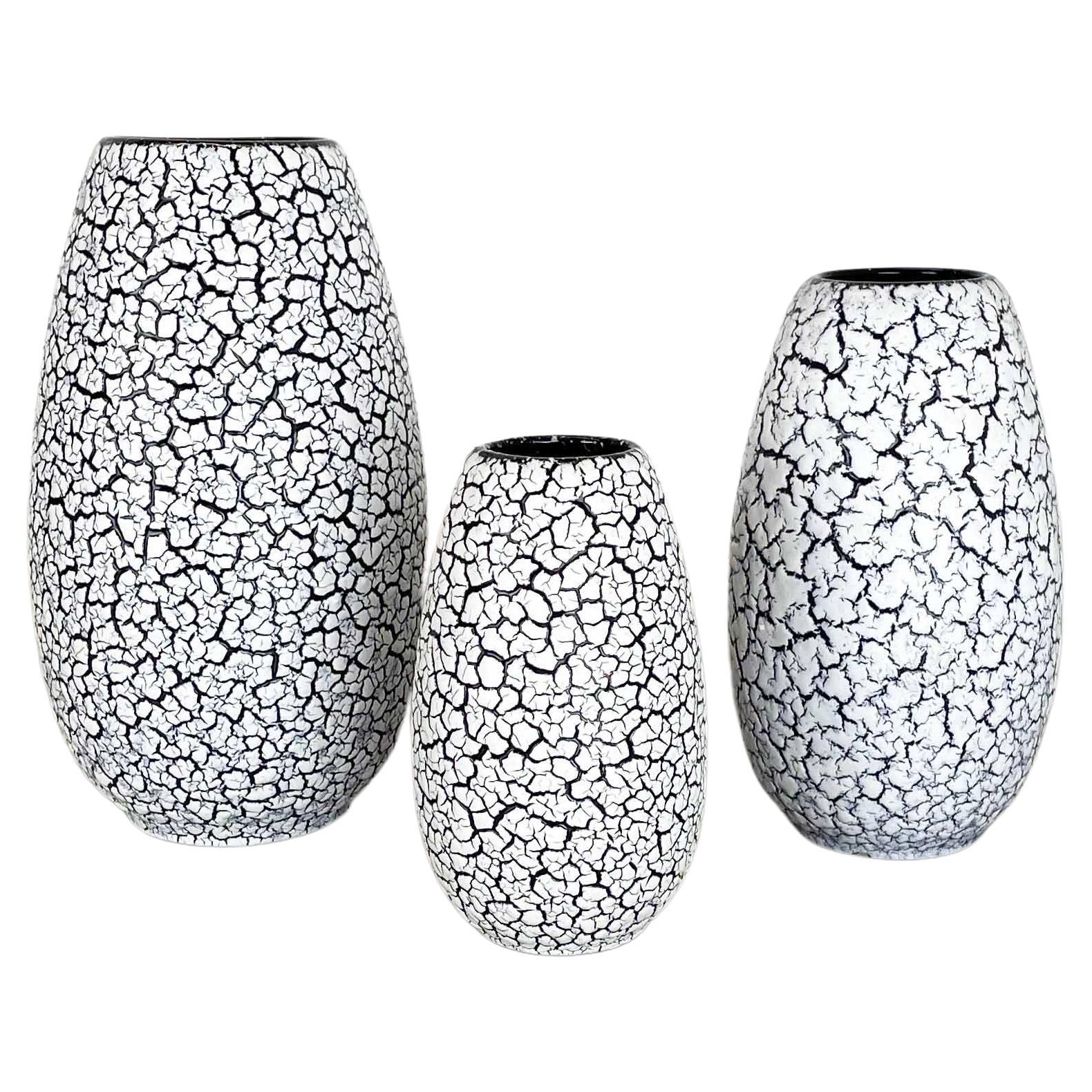 Set di tre vasi in ceramica grassa "Craquele" di Jasba, Germania, anni '70