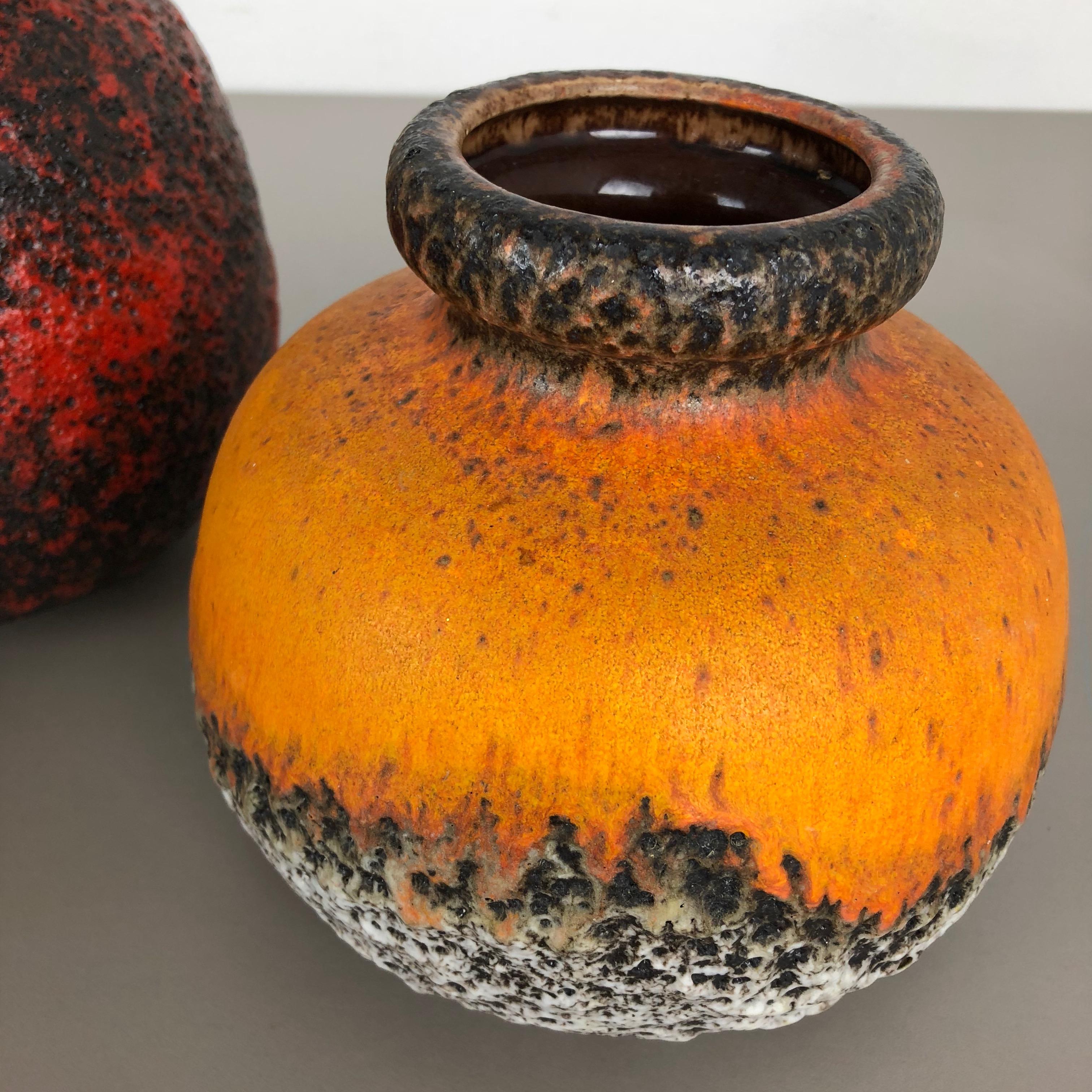 Set von drei flachen Lava-Vasen aus Keramik „Multi-Color“ von Scheurich, Deutschland, 1970er Jahre im Angebot 6