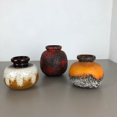Set of Three Pottery Fat Lava Vases "Multi-Color" by Scheurich, Germany, 1970s