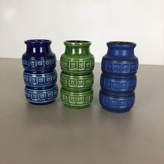 Set of Three Pottery Fat Lava Vases "Multi-Color" by Scheurich, Germany, 1970s