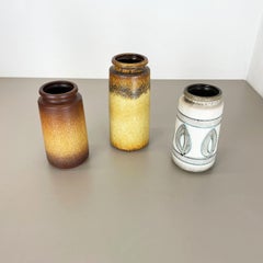 Juego de tres jarrones de cerámica de lava gorda "Multicolor" de Scheurich, Alemania, años 70