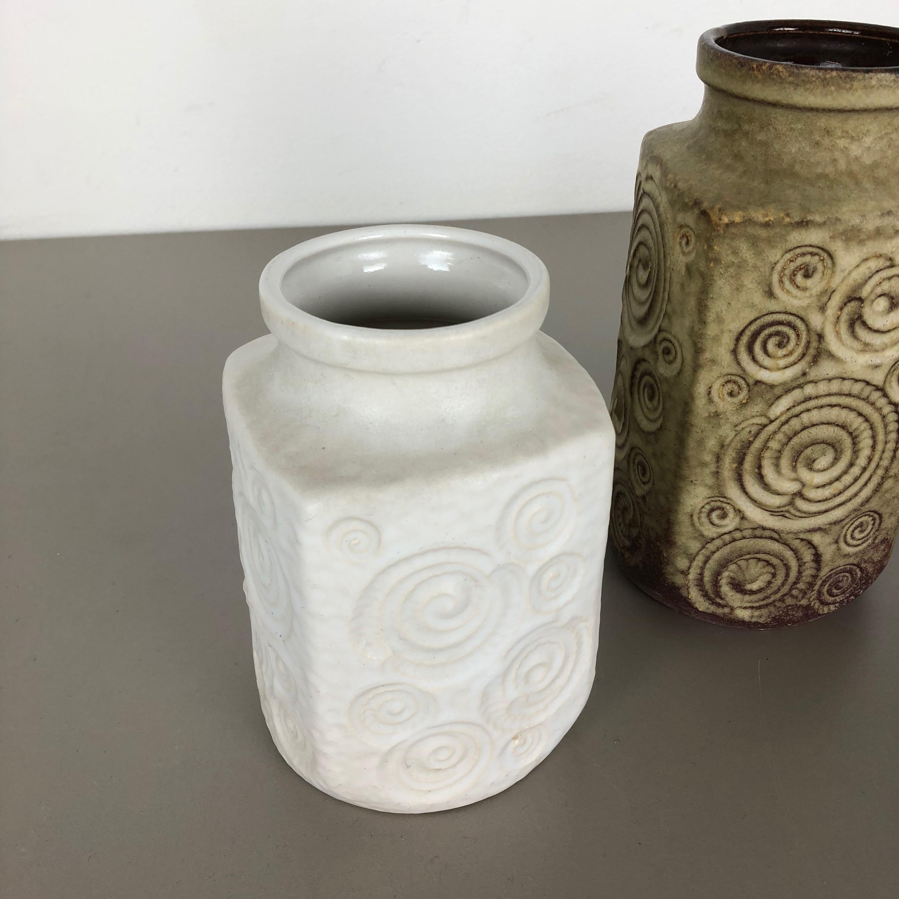 Set of Three Pottery Fat Lava Vases 