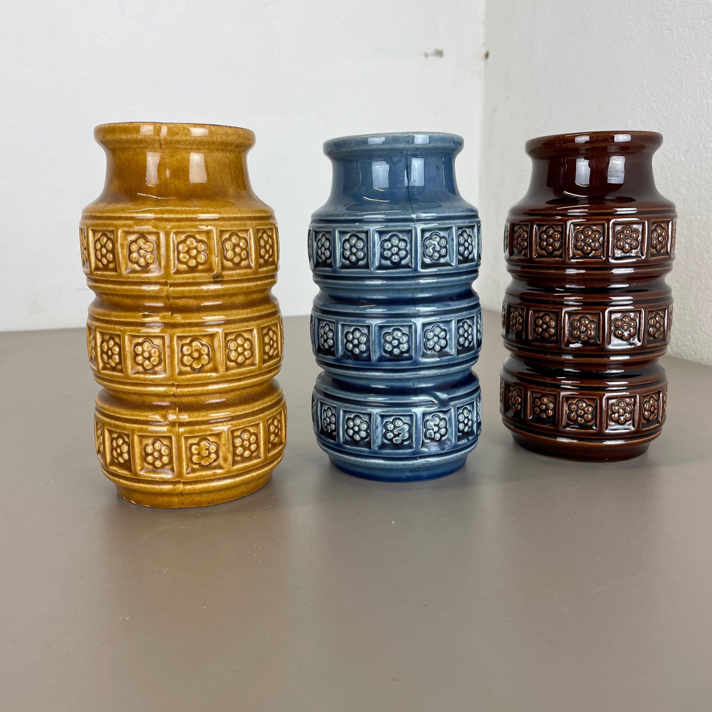 Mid-Century Modern Set of Three Pottery Fat Lava Vases 