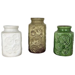 Set of Three Pottery Fat Lava Vases "Multi-Color" by Scheurich, Germany, 1970s