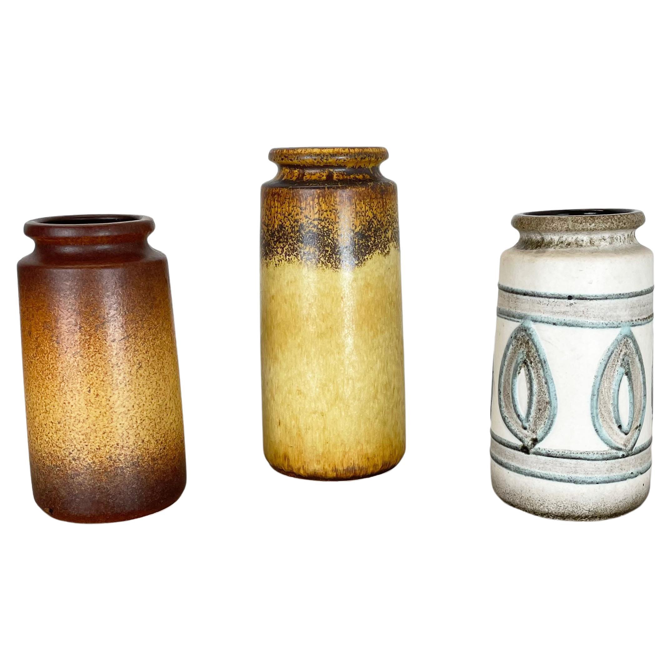 Set di tre vasi in ceramica grassa "Multi-Color" di Scheurich, Germania, anni '70