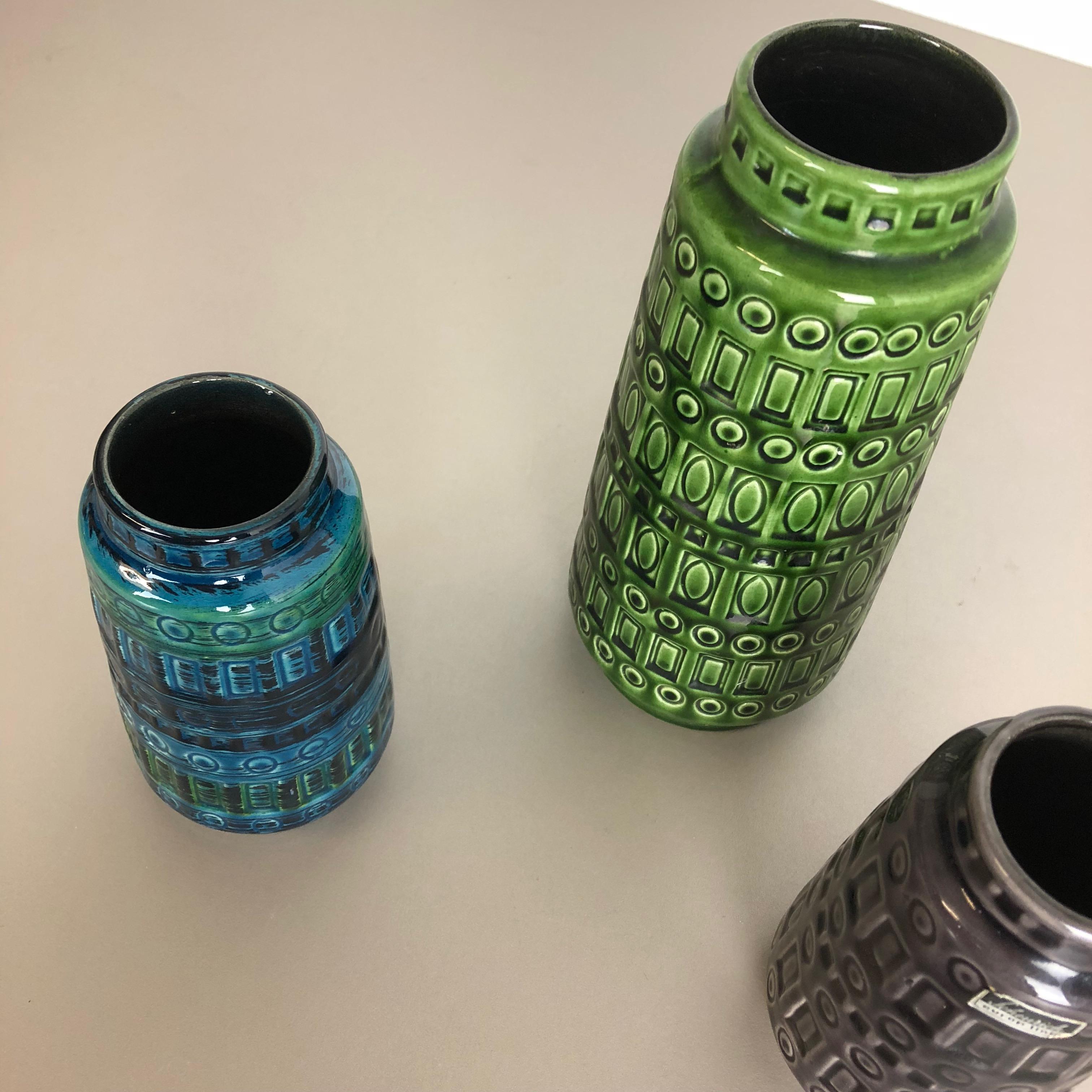 Set of Three Pottery Fat Lava Vases 