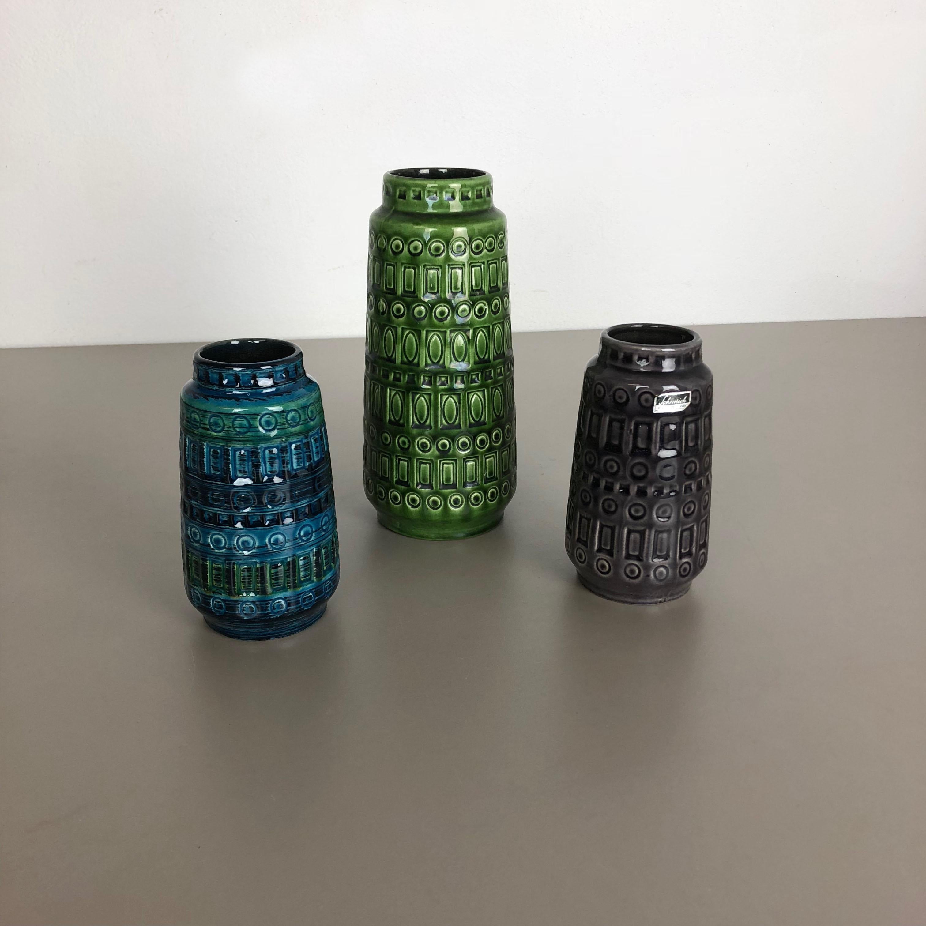 Set of Three Pottery Fat Lava Vases 