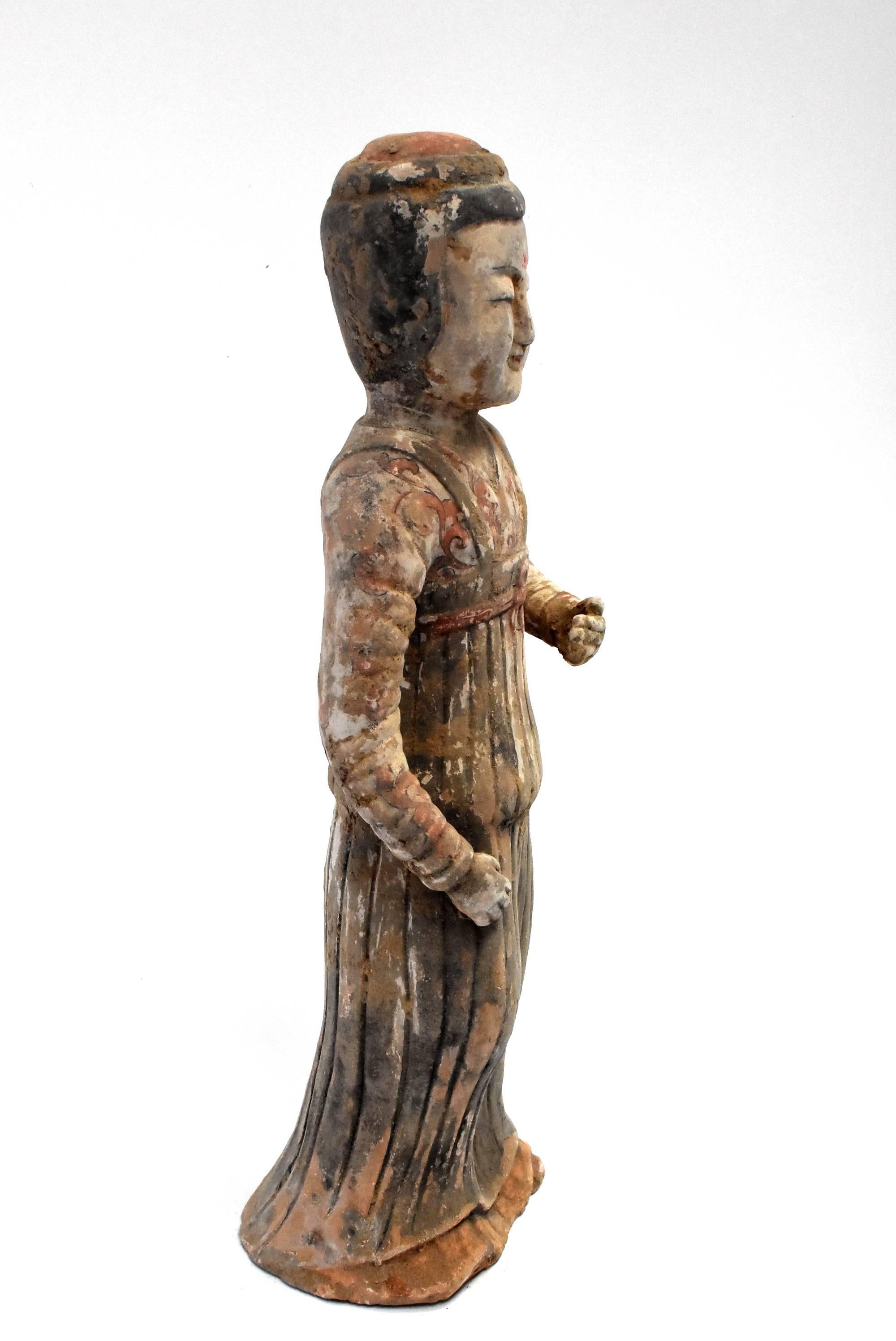 Set of Three Terracotta Court Ladies in Han Style For Sale 10