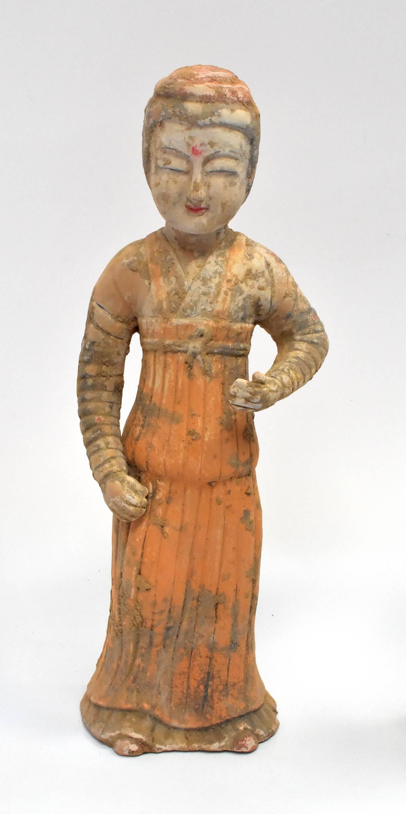 Tang Set of Three Terracotta Court Ladies in Han Style For Sale