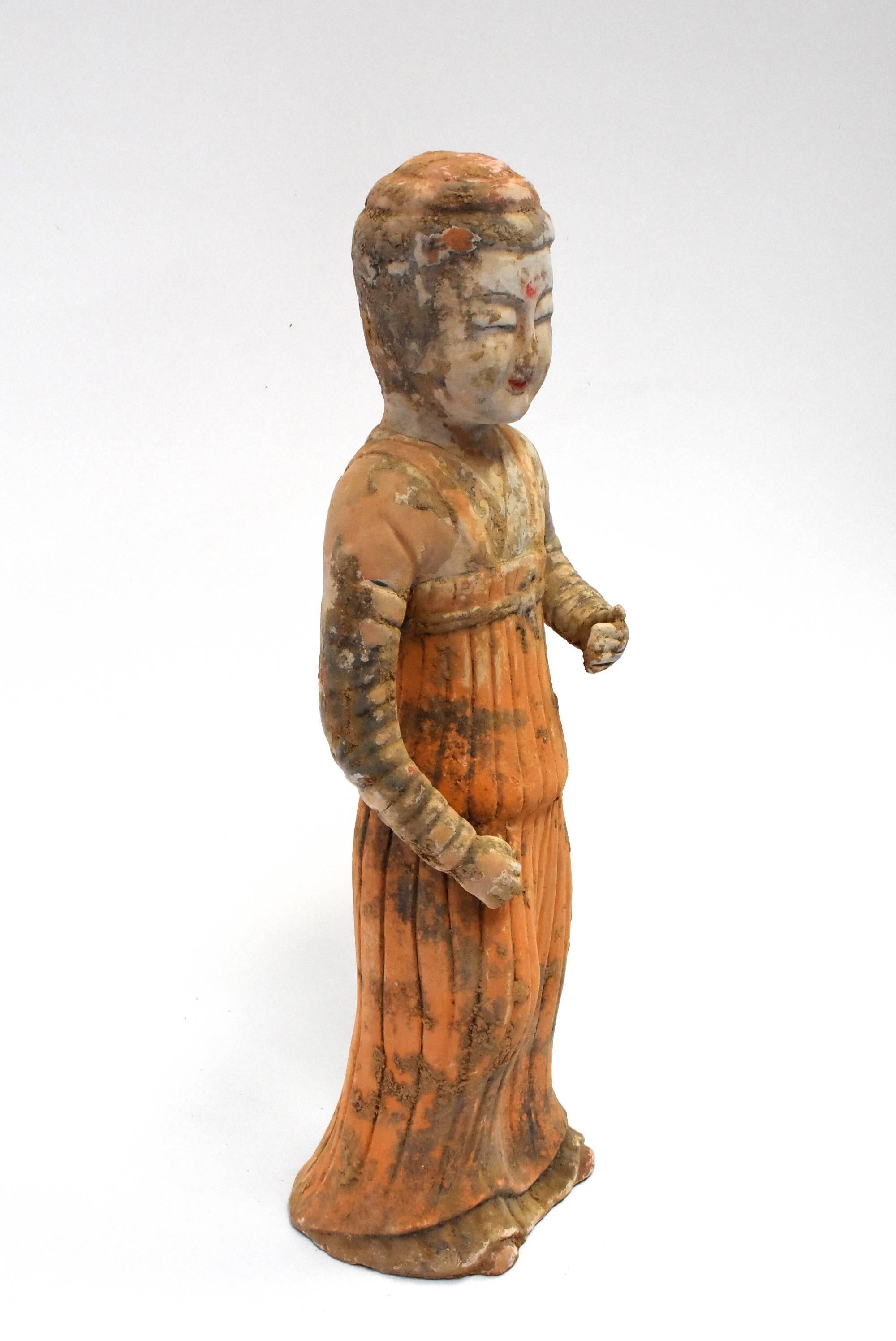 Chinese Set of Three Terracotta Court Ladies in Han Style For Sale