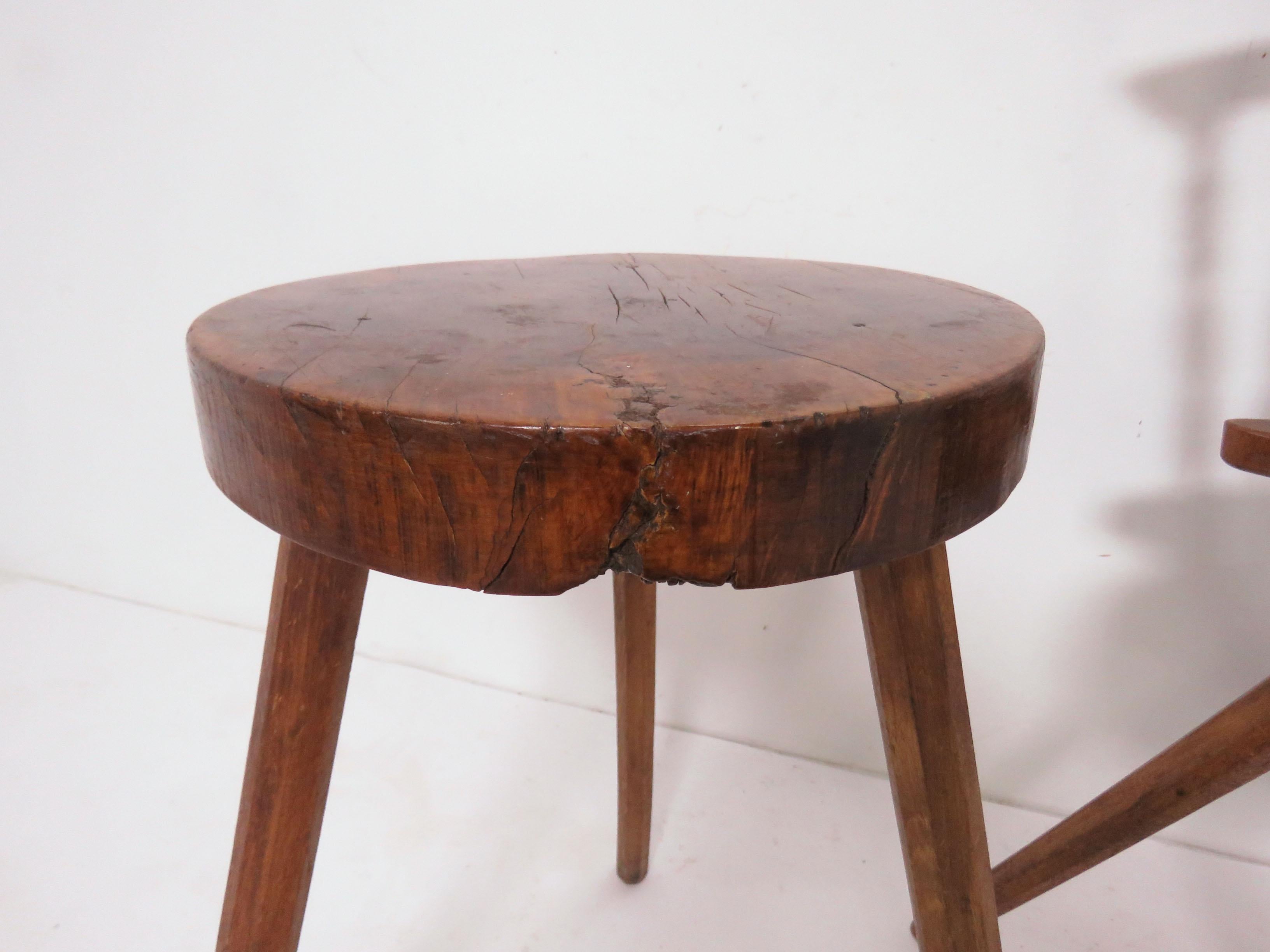 American Set of Three Primitive Folk Art Tripod Stools