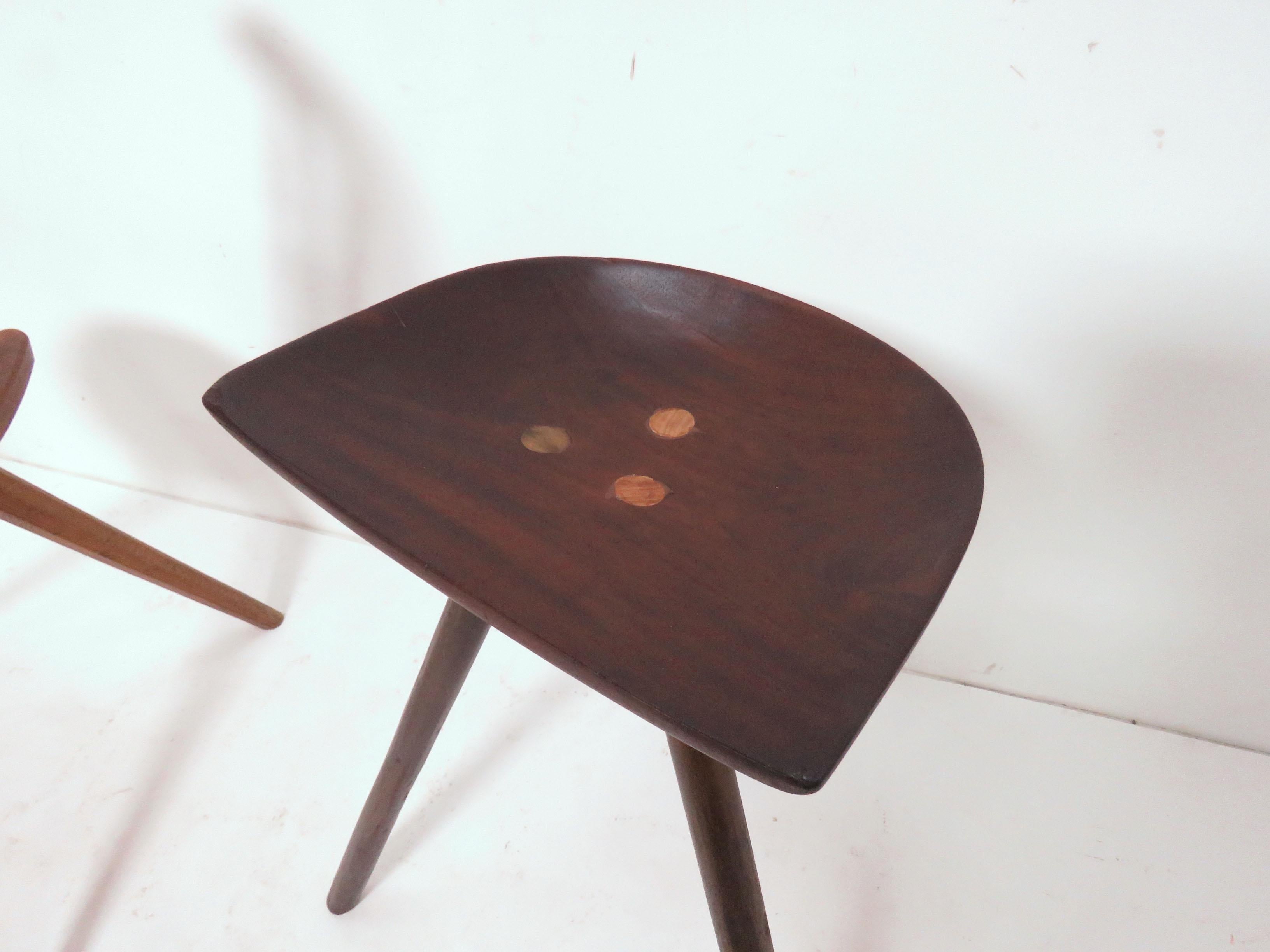 Set of Three Primitive Folk Art Tripod Stools 2