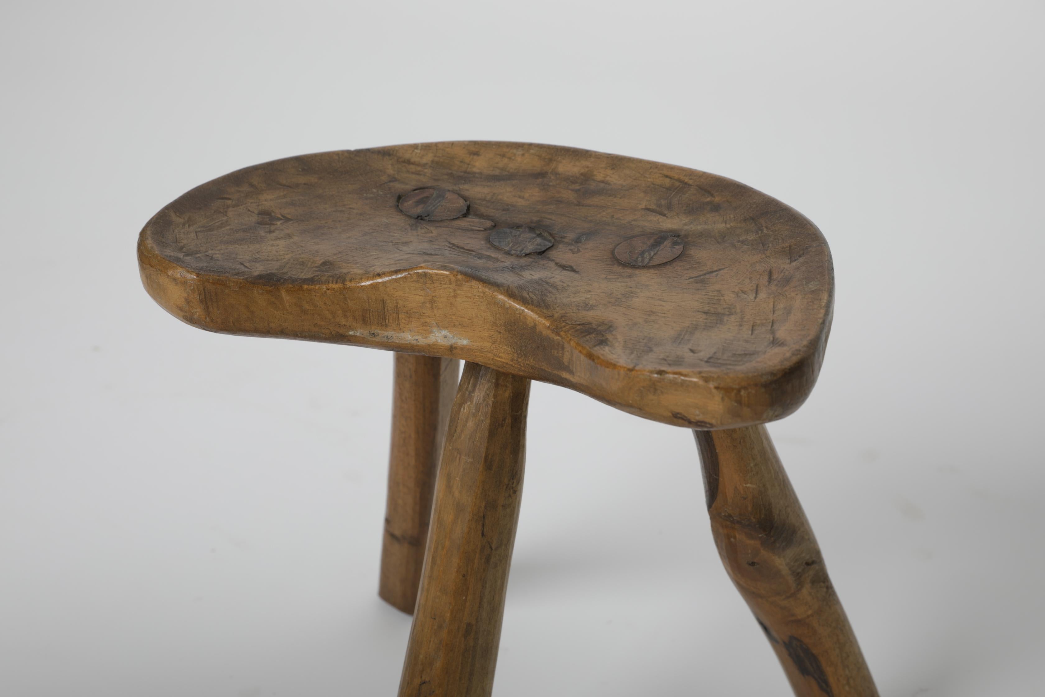 Brutalist Set of Three Primitive Wooden Stools, Italy, 1950s For Sale