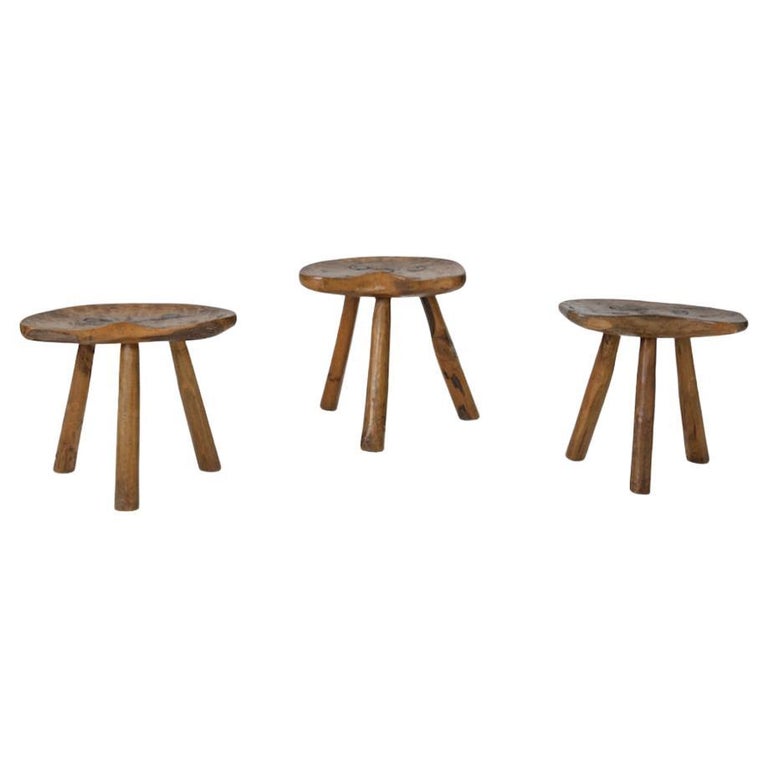 Set of Three Primitive Wooden Stools, Italy, 1950s For Sale