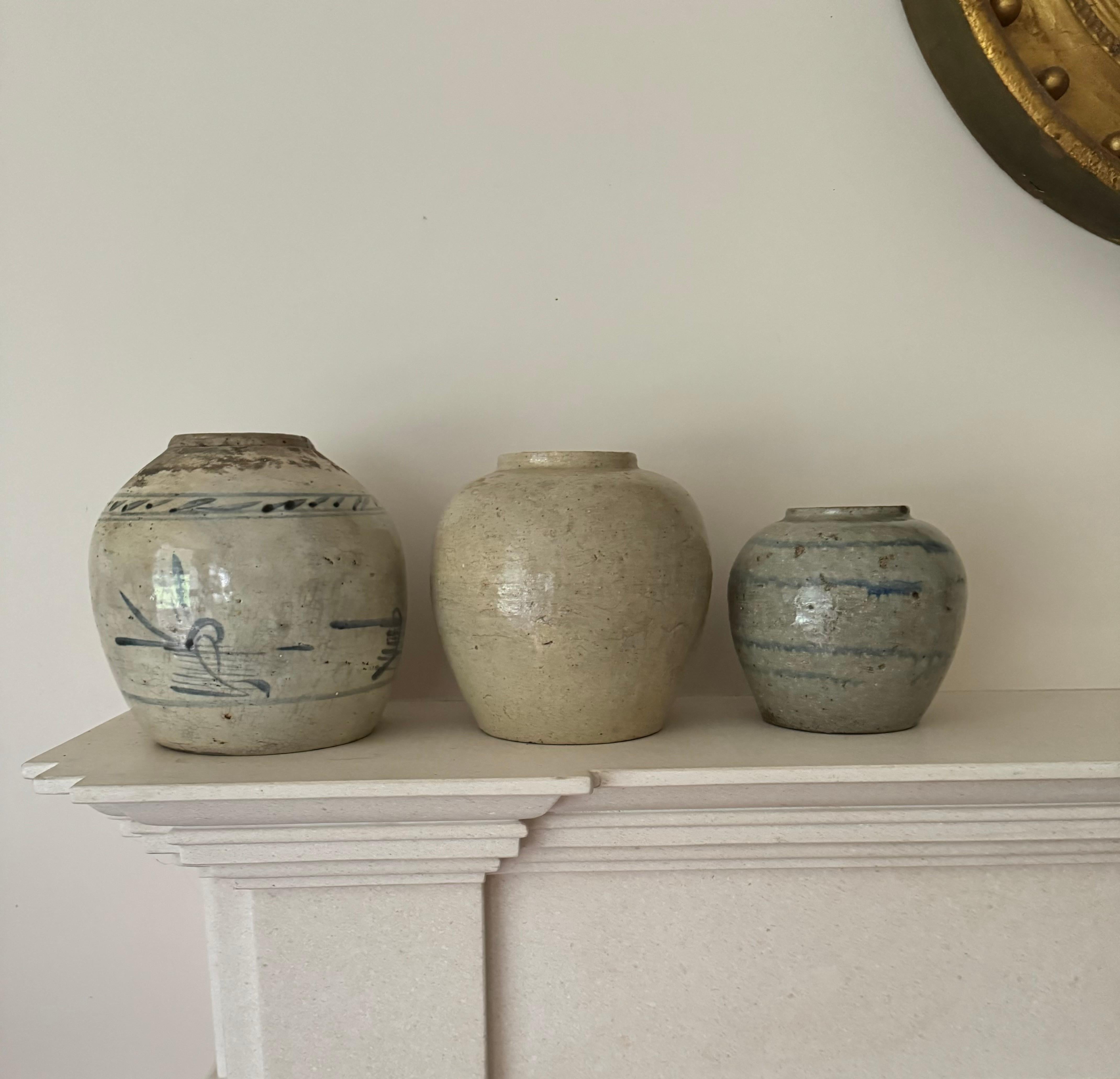 Chinese Set of three provincial glazed pottery ginger jars For Sale