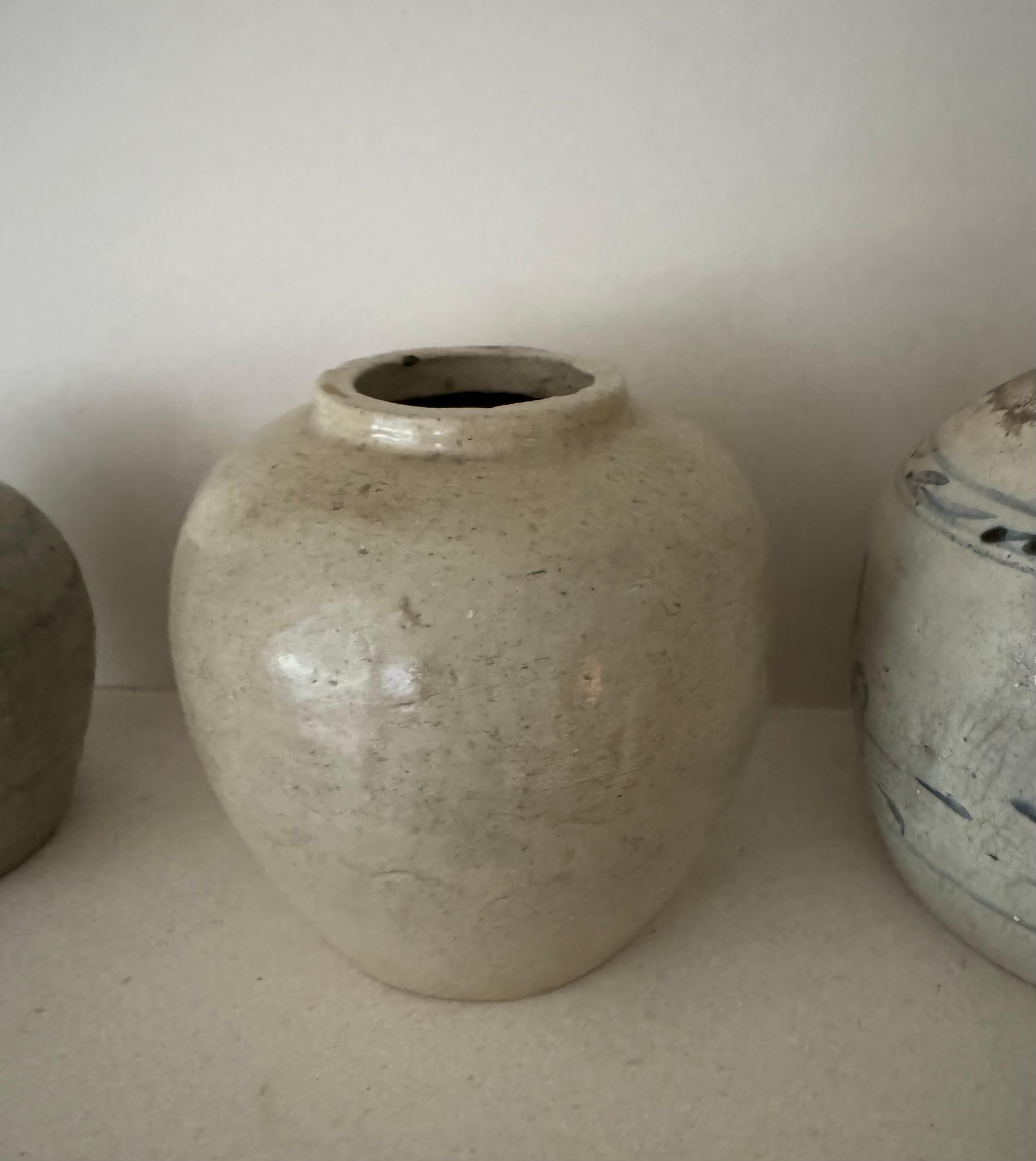 Pottery Set of three provincial glazed pottery ginger jars For Sale