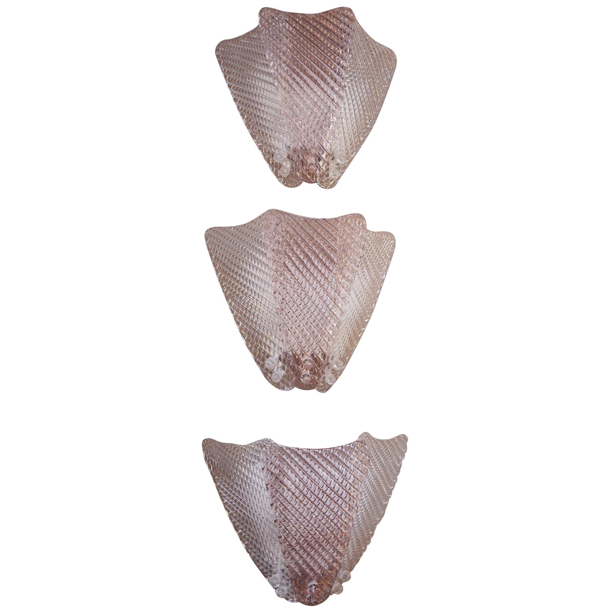 Set of Three Purple Murano Sconces